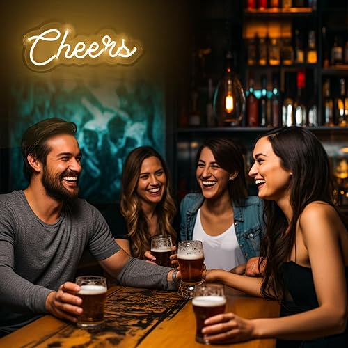 Miniatura 2 de KANAYA Letrero LED de neón con texto en inglés "Cheers", blanco cálido, regulable, luz de pared alimentada por USB, para el hogar, bar, pub,