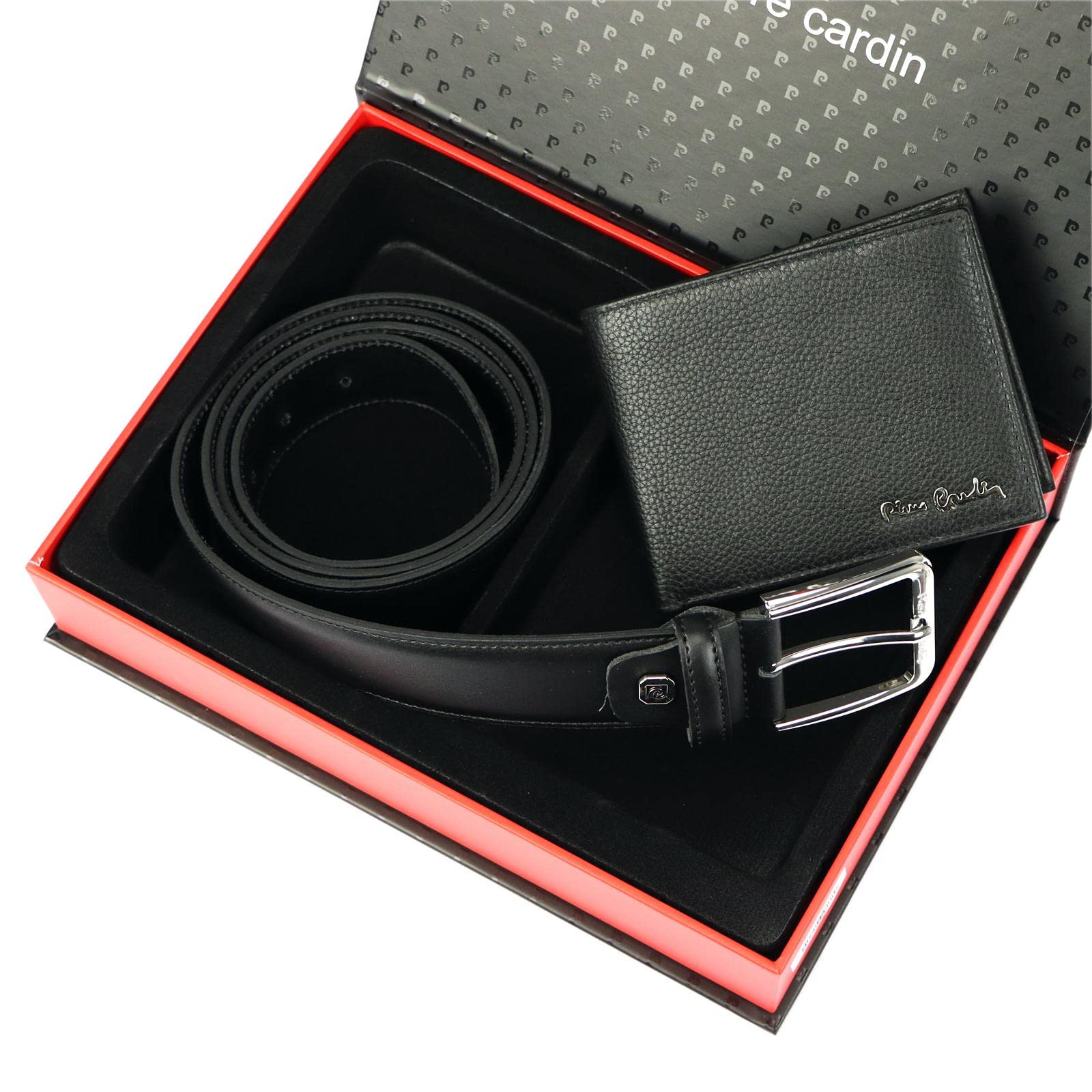 Pierre Cardin Set Regalo da Uomo: Portafoglio e Cintura Elegante in 100% Pelle Naturale - Minimalista per Natale, Anniversario, Compleanno - in Scatola, Cintura 120 cm
