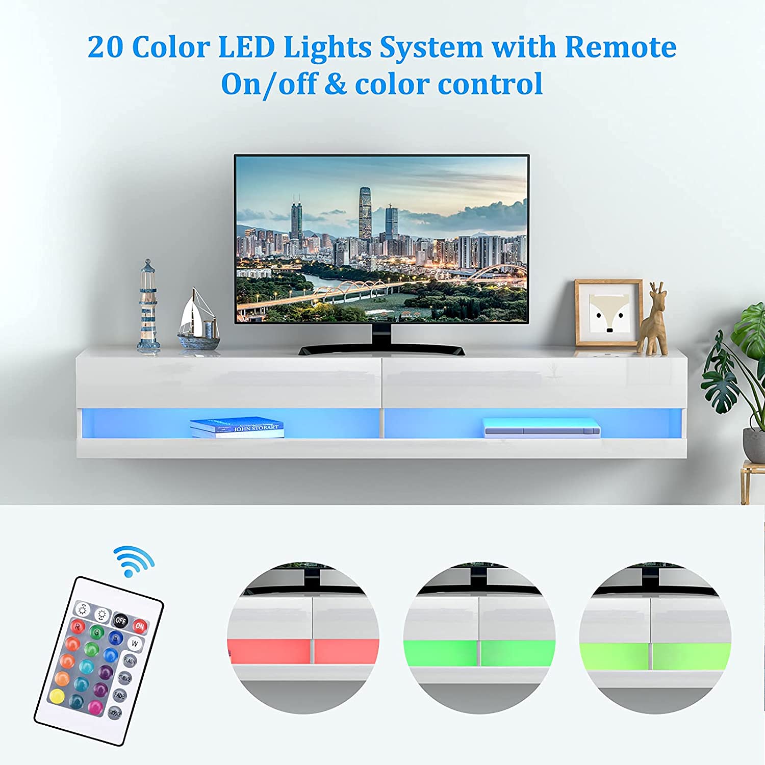 LED Floating TV Stand Wall Mounted Media Console Entertainment Center
