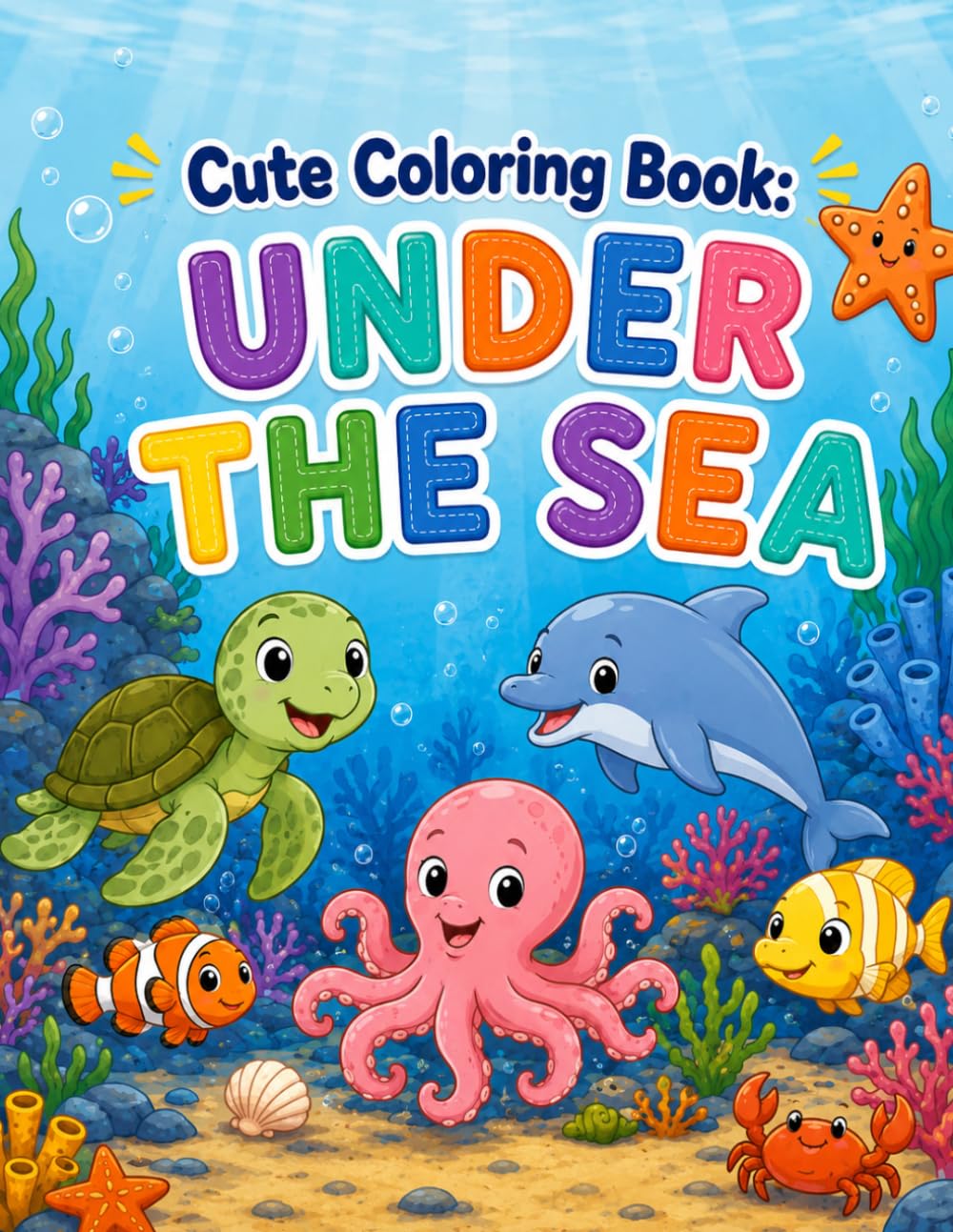 Cute coloring book : under the sea: Fun and Easy Ocean Animals Coloring Pages for Toddlers and Kids - ages 2-5 years