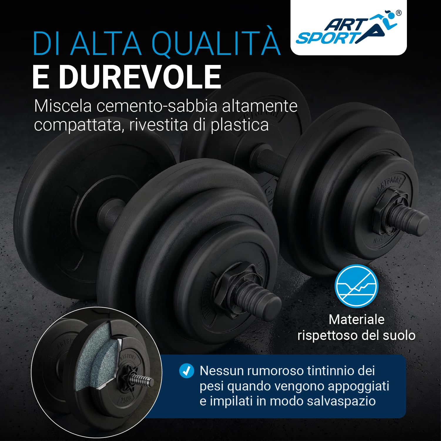 ArtSport Set di manubri da 2 pezzi 20/30 / 40 kg - set di 2 manubri, pesi e 4 serrature a stella