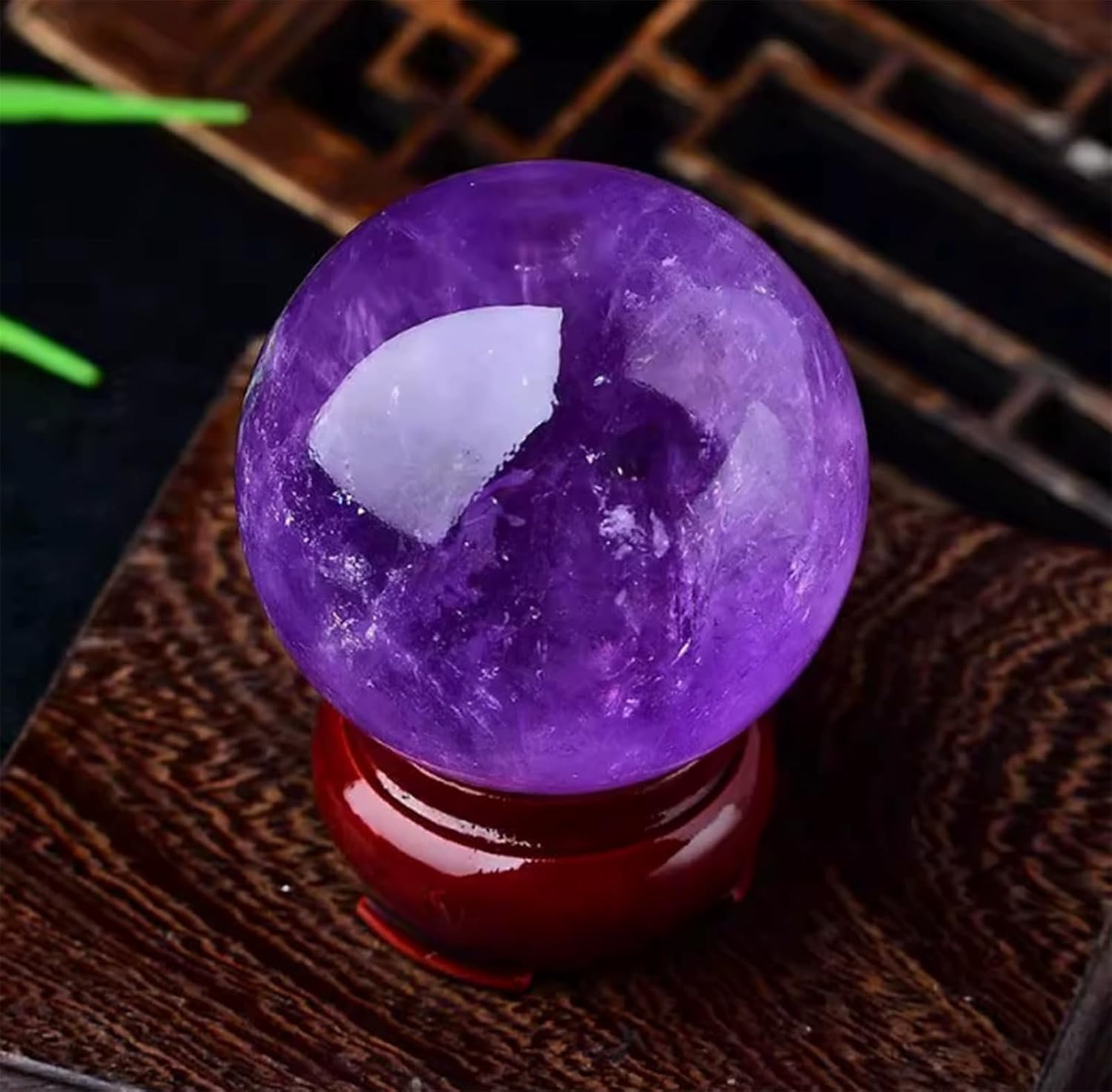 Amethyst Crystal Ball Decorations, Purple Crystal Divination Sphere,Gemstone Ball Sculpture Figurine for Home Birthday Wedding,8cm/3.14in