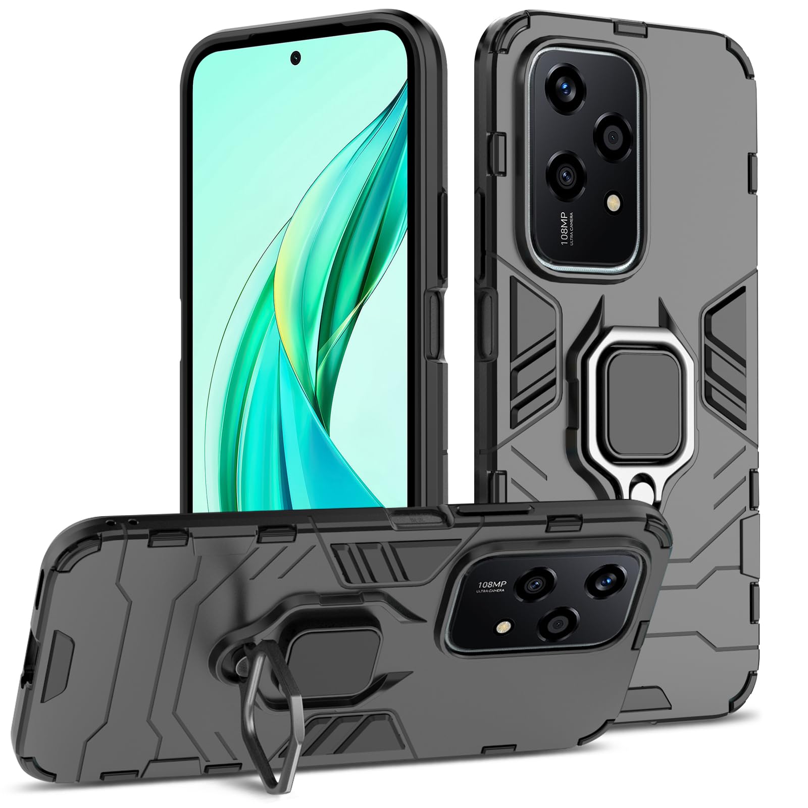 Funda para Samsung Galaxy A13 4G con Cristal Templado Protector Pantalla, Carcasa Antigolpes con Soporte anular metálico, Case Protectora de Grado Militar, Negro — view 283
