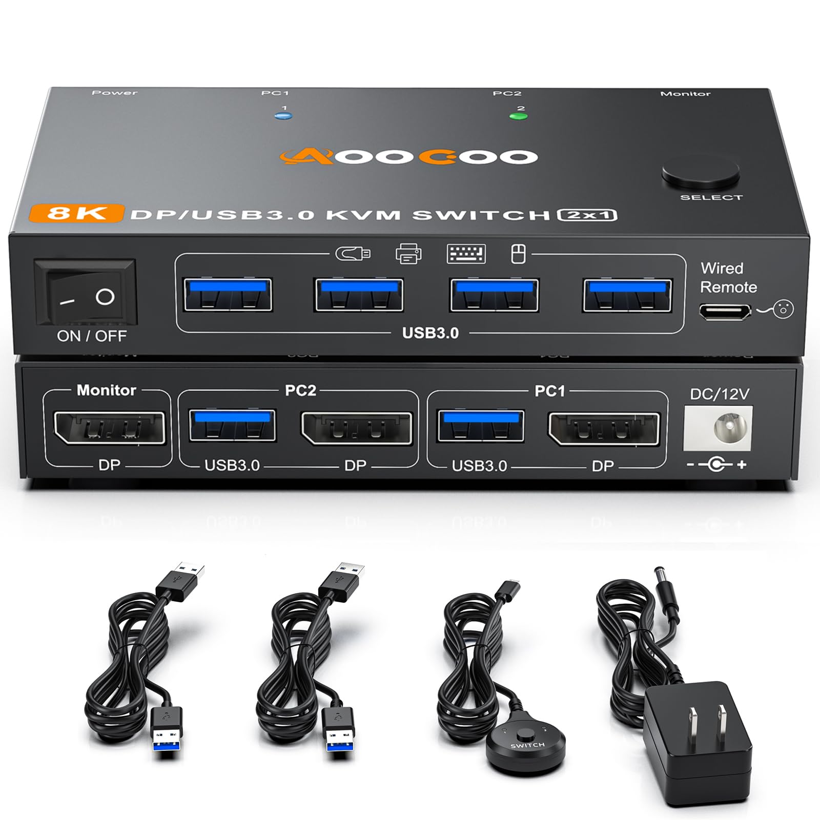 DP KVM Switch 2 Computer 1 Monitor, 8K@60Hz/4K@240Hz Display