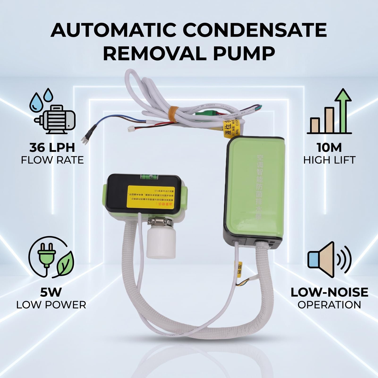 Pompa Condensa Hvac 5W 10m Sollevamento Silenzioso Automatico