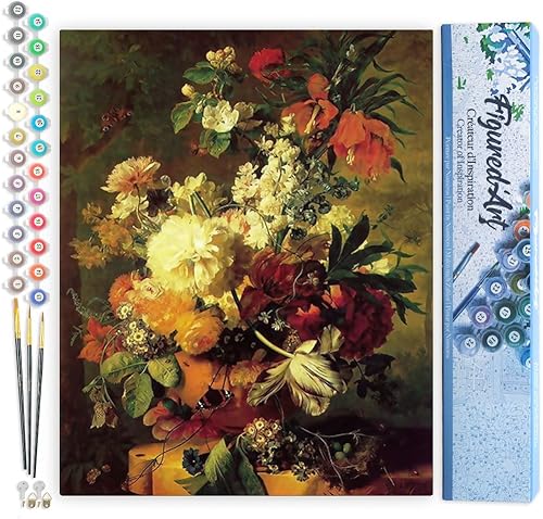 Vista 149 de Figured'Art - Juego de pintura por números, lienzo enrollado sin marco, para manualidades, para adultos, 16 x 20 pulgadas, jarrón de peonías