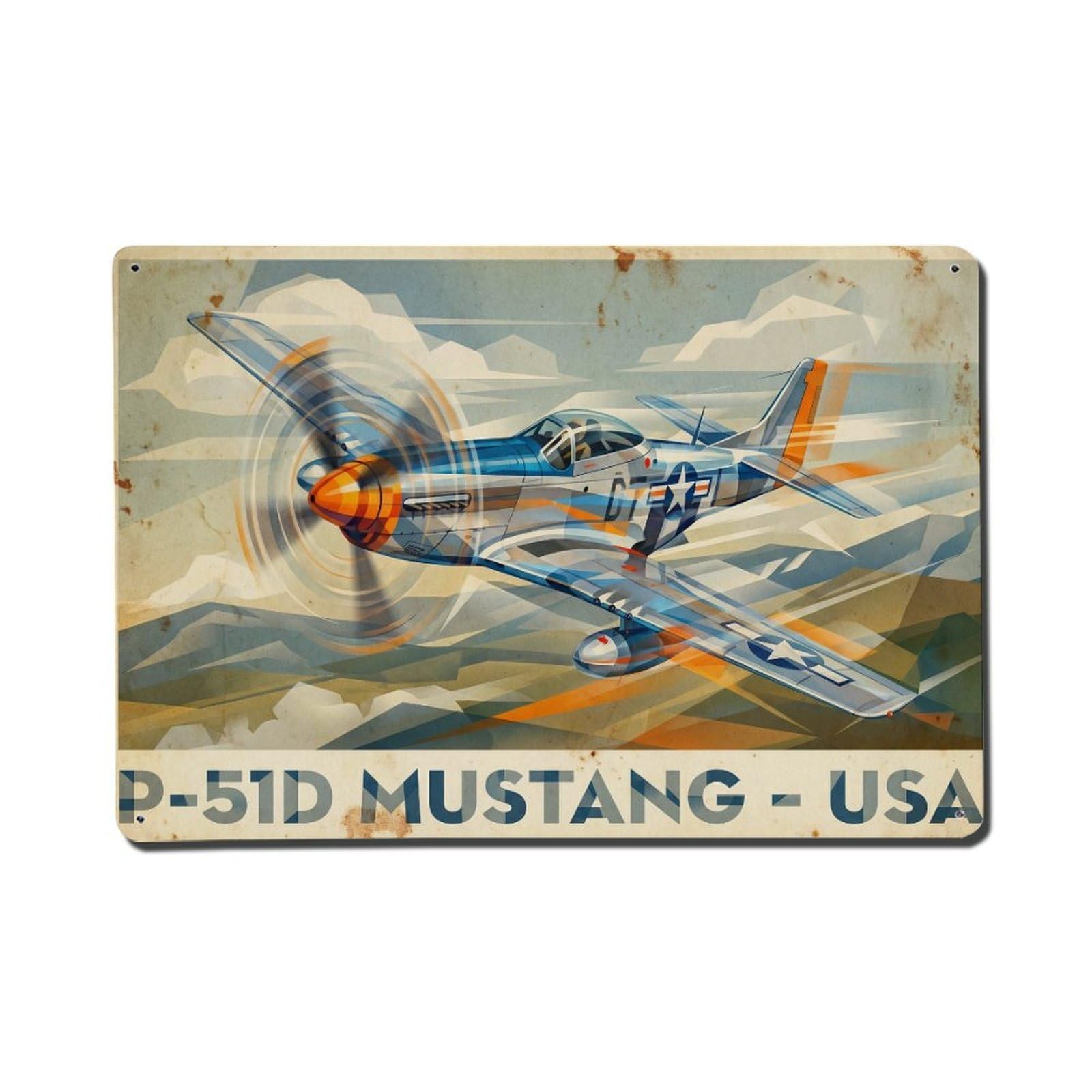 Classic Aviation P-51D Mustang Memphis Geometry Metal Tin Sign Plaque Wall Decor for Cafe, Man Cave, Club Bar, Office, Home Garden Round Metal Poster 8x12Inch