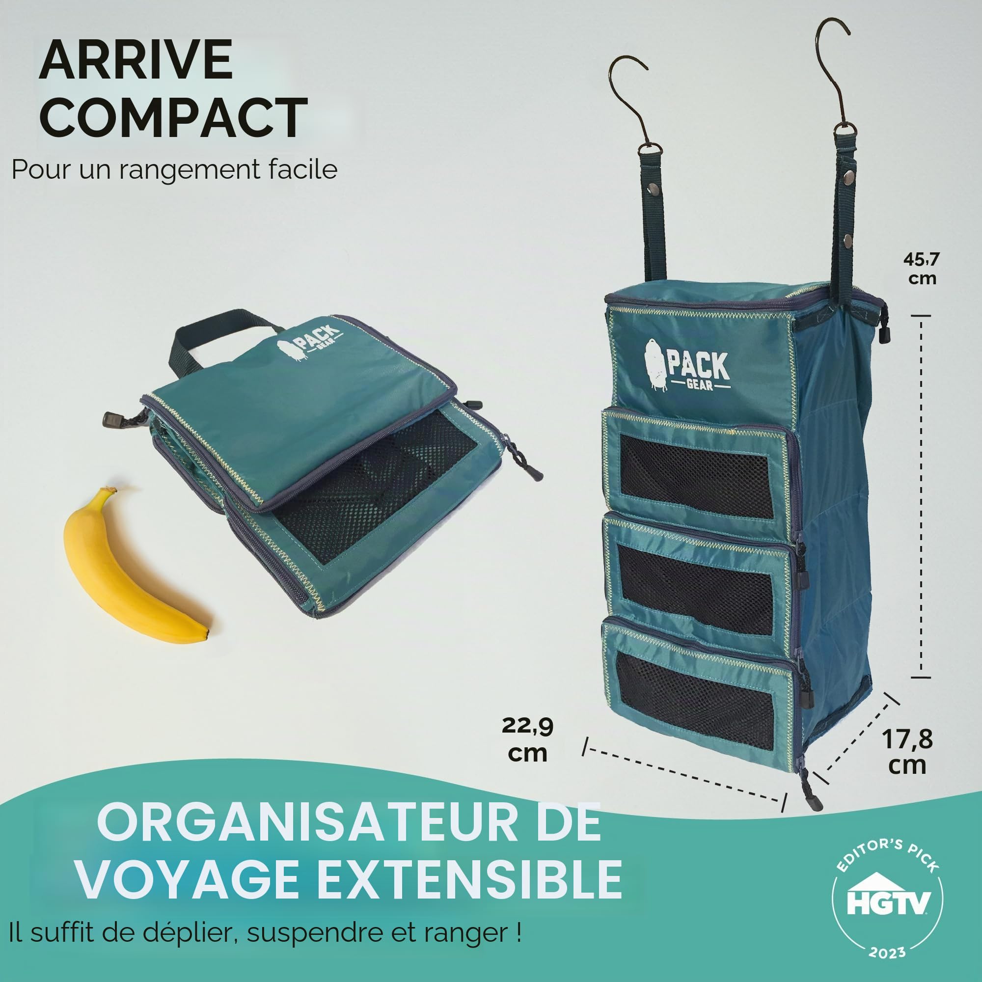 Pack Gear Organiseur de bagage à main à suspendre – Notre organiseur de bagages à suspendre standard s'adapte à tous les bagages à main – Nos cubes d'emballage pour voyager utilisent des fenêtres en