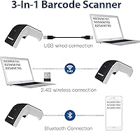 Vista 3 de Sumicor Escáner de código de barras 2D, escáner de código de barras de mano blanco negro 3 en 1 USB con cable y 2.4G inalámbrico y Bluetooth QR Code