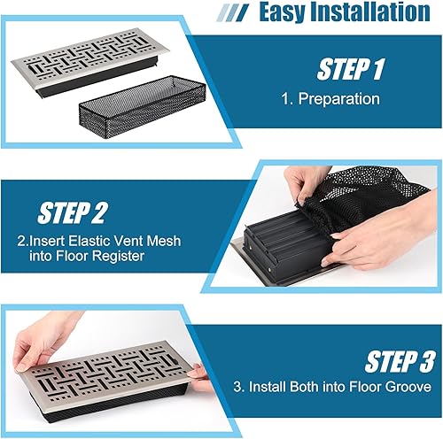 Miniatura 5 de Juego de 12 fundas de ventilación de piso resistentes con trampa de cubierta de 4 x 10 pulgadas, diseño cepillado con amortiguador suave y rejilla