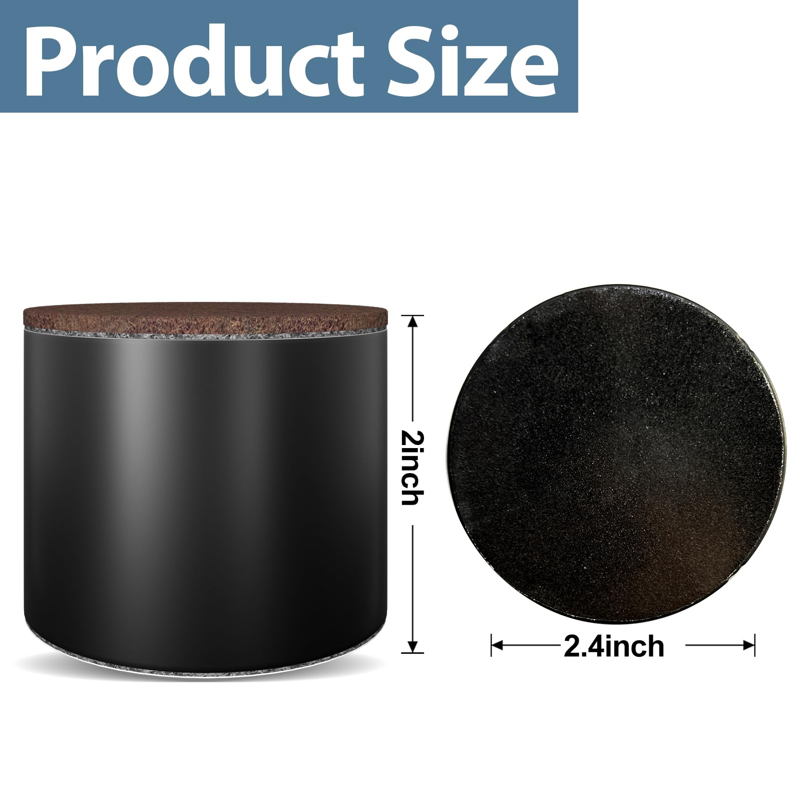 Mswinnie 4 Pack Furniture Risers 2 Inch,for Desk Couch Sofa Table Legs ?Width 2.4 -Add 2 Inch Height Round Lifters (Black)