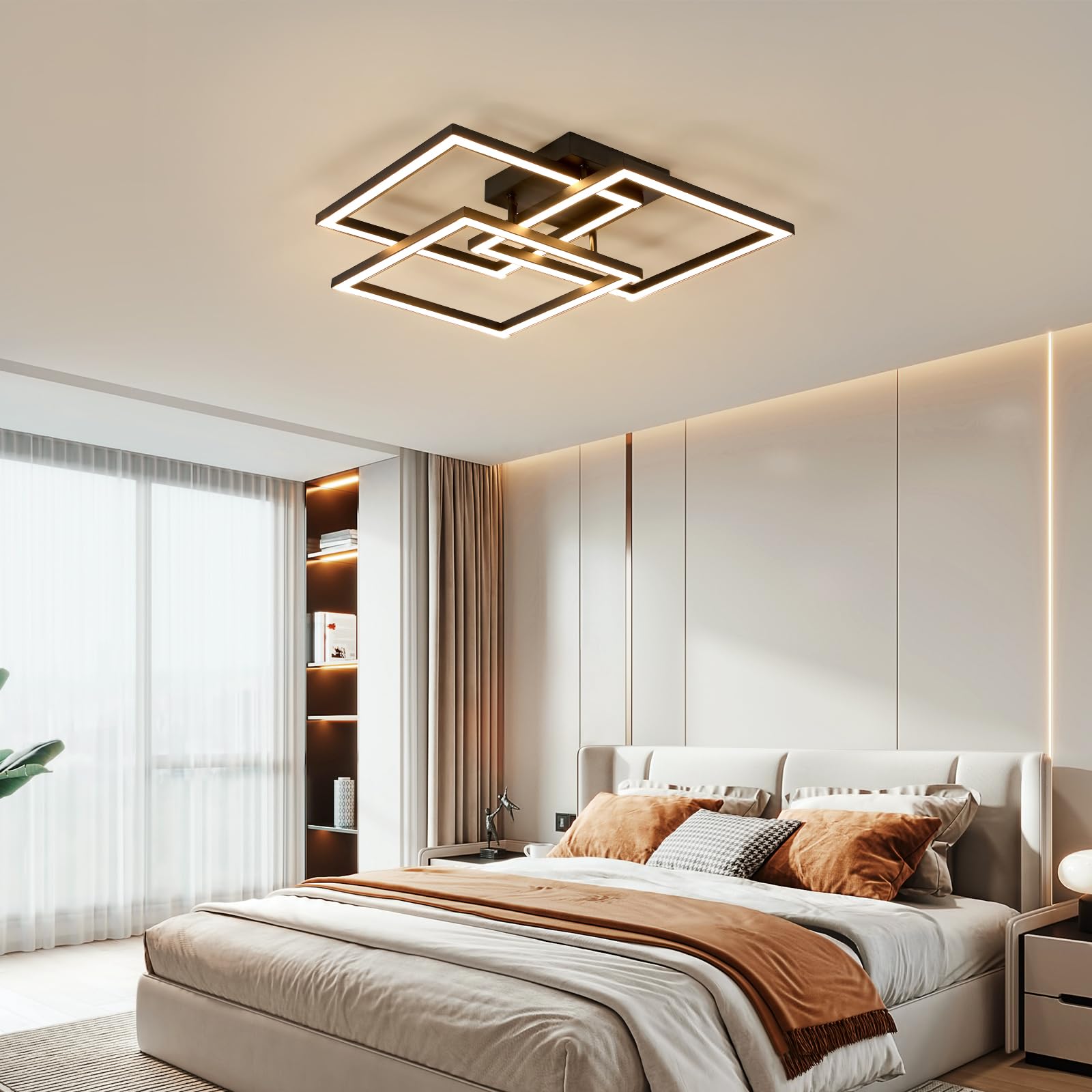 DELIPOP Plafon LED Techo, 40W Moderna Lampara LED de Techo para Salon Regulable con Mando a Distancia/APP 3000K-6500K, Negro Luz de Techo para Sala de Estar, Pasillo, Dormitorio, Comedor
