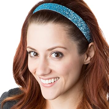 Hipsy REGULAR Size, Adjustable No Slip Sparkly Wide Bling Glitter Headband for Women Girls & Teens Bling Glitter Light Blue