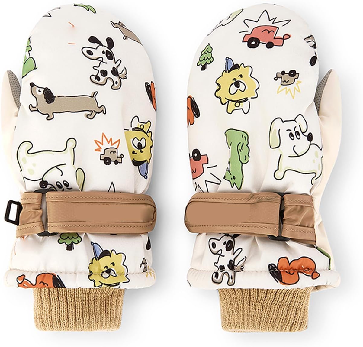 Winter Mittens for Kids, Kids Ski Gloves, Warm Snow Gloves, for Building Snowmen and Having Snowball Fights in Cold Weather,White,Fit 7~10 Years