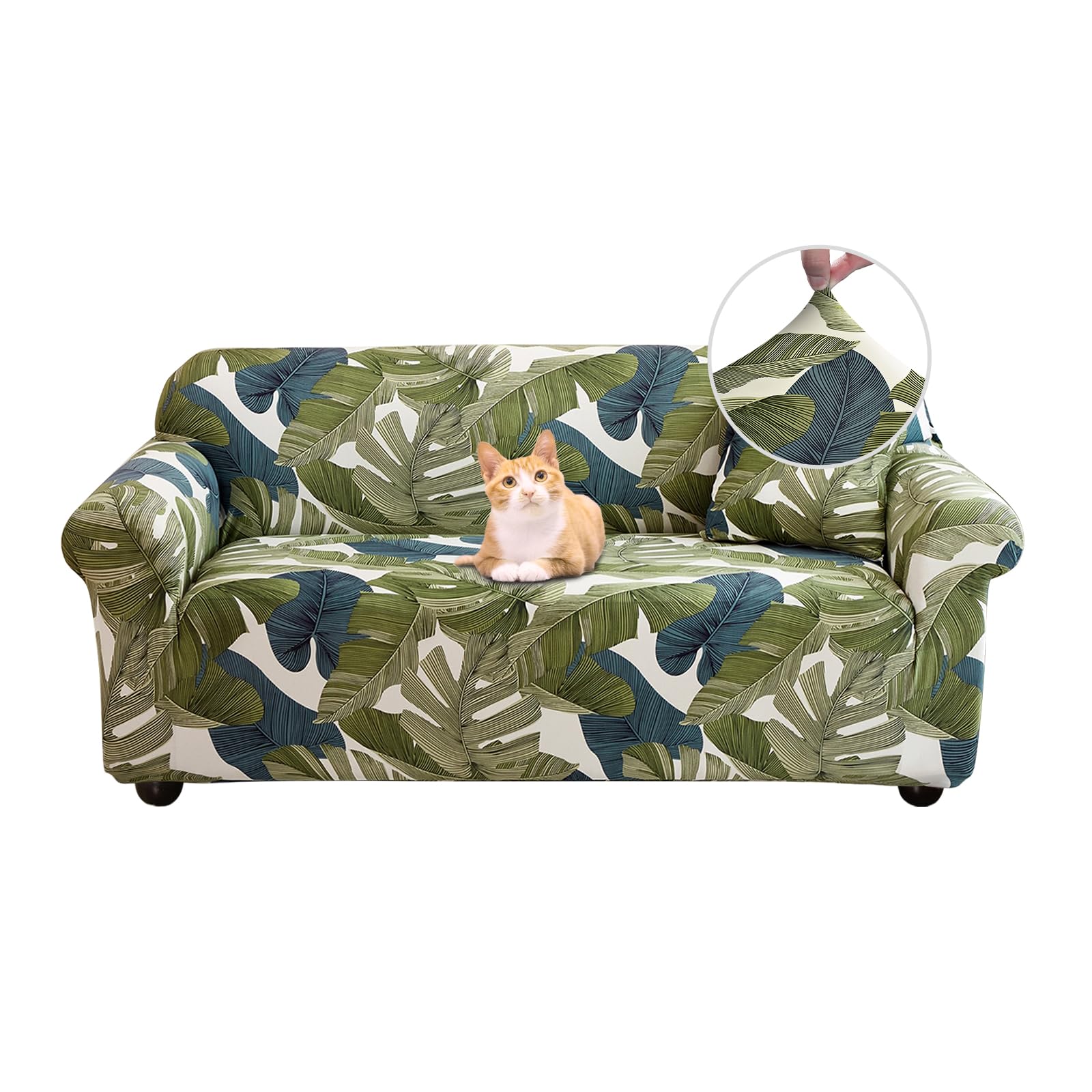 Jaotto Funda para Sofa 2 Plazas Funda Cubre Sofa Ajustable Fundas de Sofá Elasticas Extraíbles Lavables Antideslizante Protector Cubiertas de Sofá con Brazos de Sala de Estar,Hojas Verdes