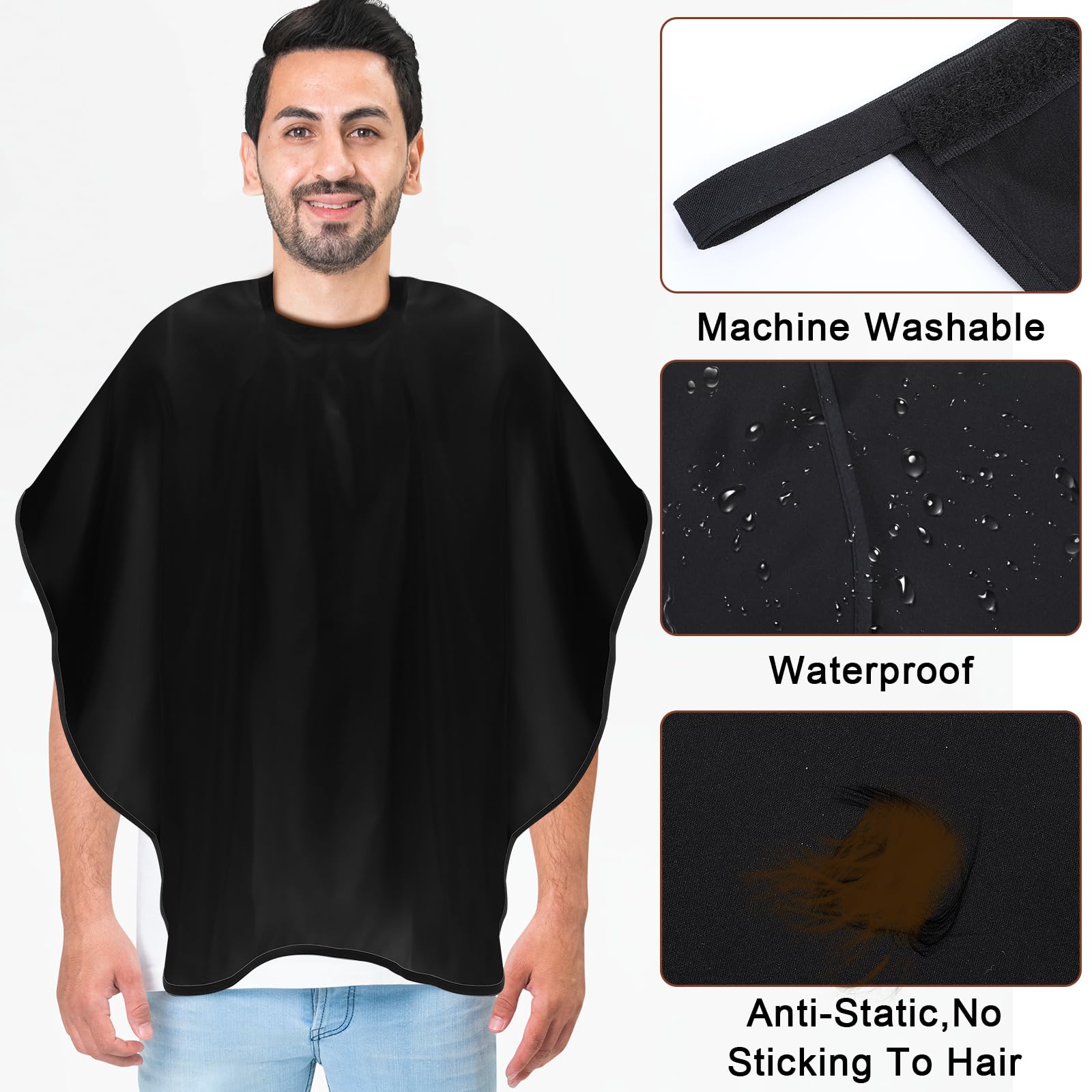 3-teiliges Make up Umhang, Make up Schürze für Kunden, Umhang zum Haareschneiden und Shampoonieren kurzer, Haarfärbeumhang für Haar, Schönheitssalon und Maskenbildner Zubehör(Schwarz)