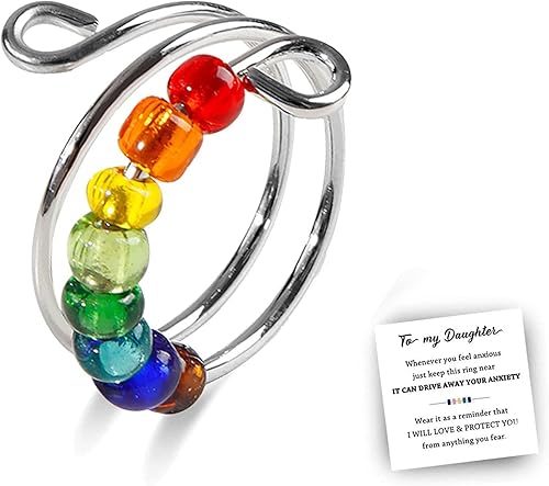 Miniatura 15 de Long tiantian Regalos para hija de parte de mamá, anillo ajustable abierto giratorio para ansiedad para mujeres, regalos para el día de la madre