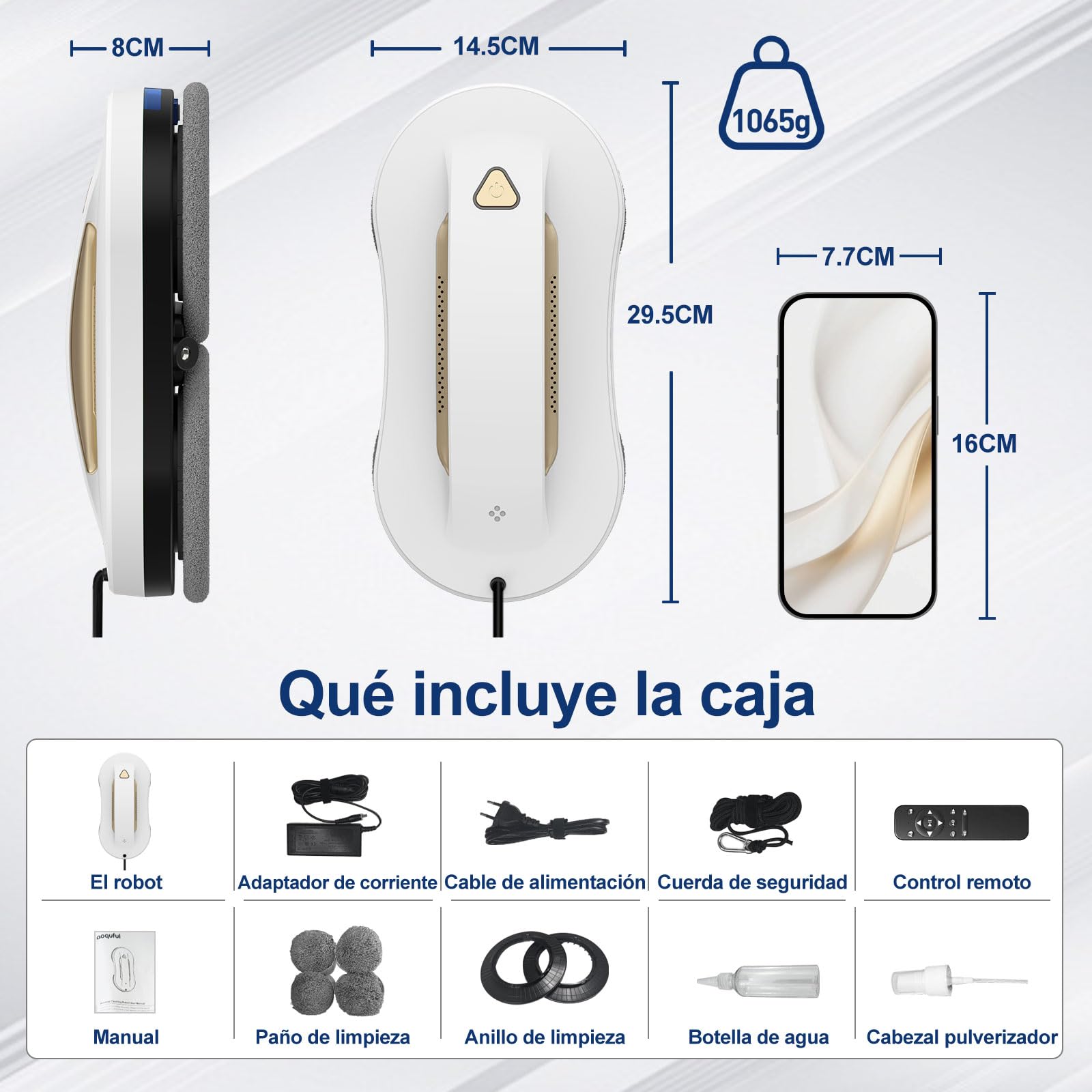 Robot limpiacristales con doble pulverización – Limpiador automático de vidrio con control remoto, limpia cristales eléctrico ventanas para interior y exterior, edificios altos, dorado, 10 paños