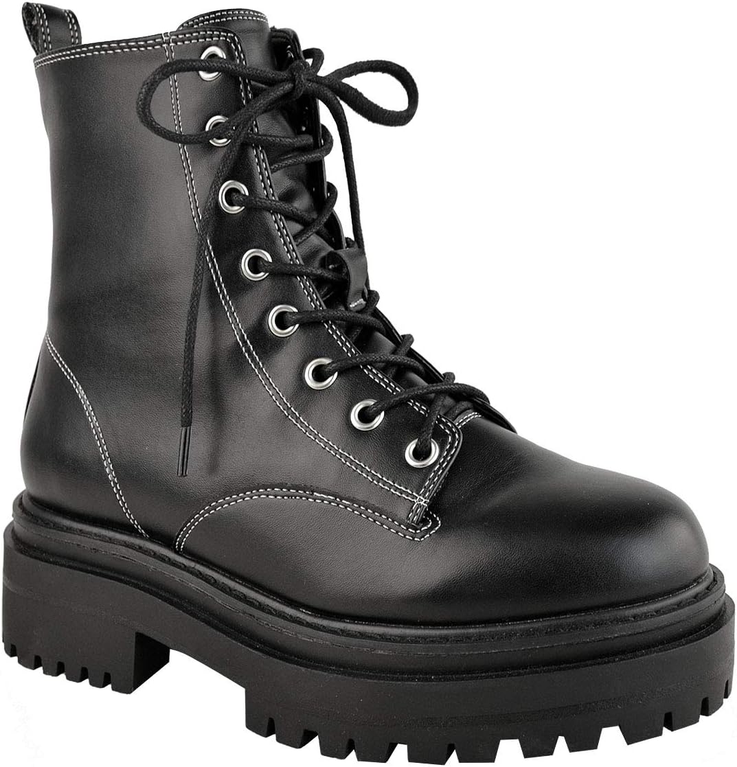 Womens Army Flat Combat Grip Sole Warm Lined Winter Snow Ankle Boots Shoes Size
