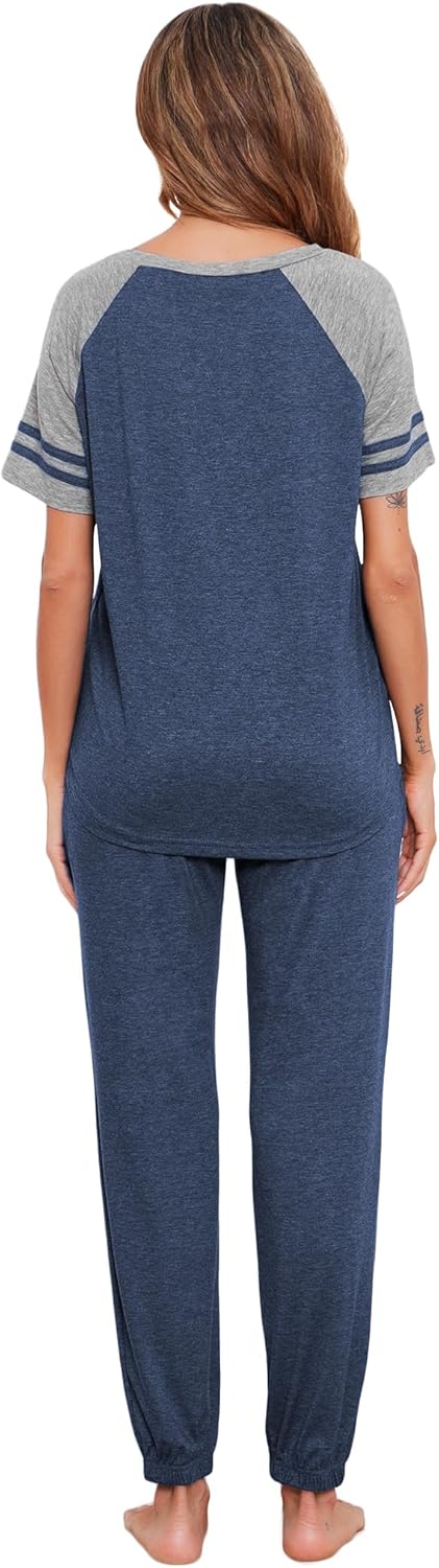 Ekouaer Lounge Sets for Women Two Piece Pajama Set Short Sleeve Crewneck Jogger Outfits and Sweatpants Tracksuit - Image 4