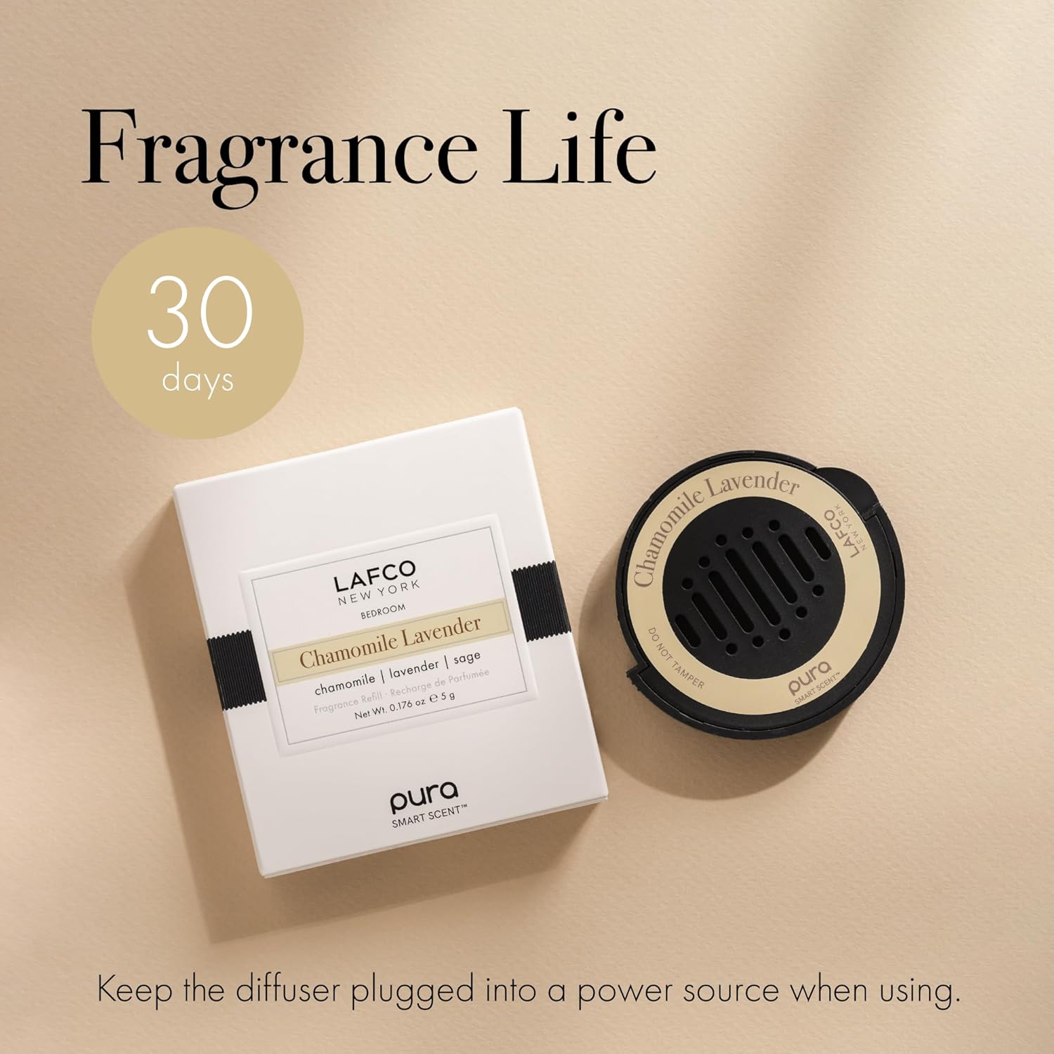 LAFCO New York Pura Car Smart Diffuser Refill, Chamomile Lavender - 30-Day Scent - Free of Parabens & Phthalates - Cruelty Free