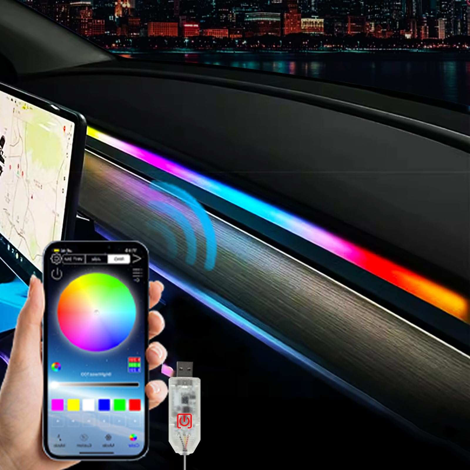 Keiurot Tesla Model 3/Y Accessories Interior Neon Lights, Acrylic LED Car Dashboard Lights Strip Atmosphere Tesla Ambient Lighting Accessories LED Trim Light USB & APP Control Music Sync