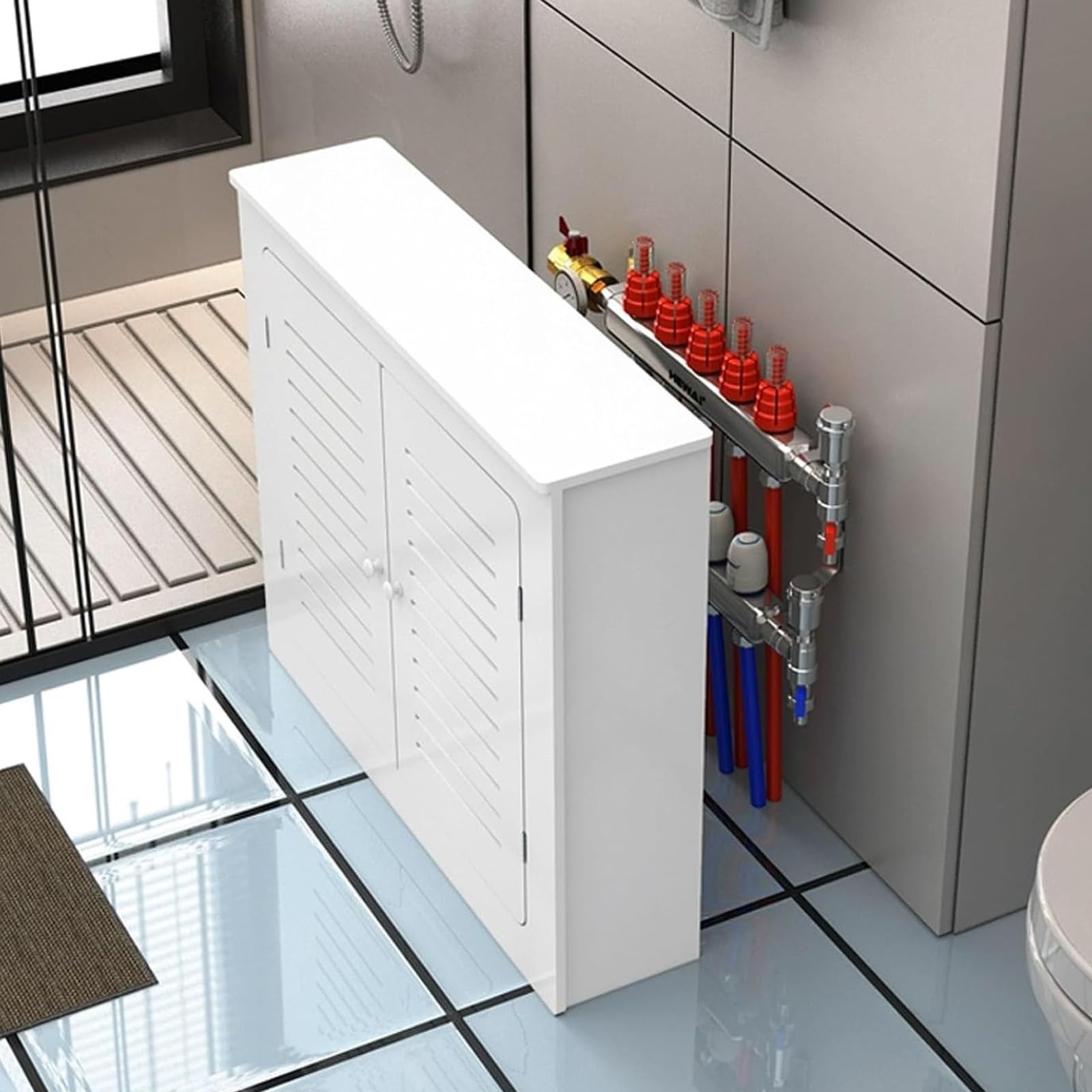 Copertura per termosifone con tavolo portaoggetti, griglia di protezione riscaldata con 2 ante, mensola decorativa per casa e ufficio