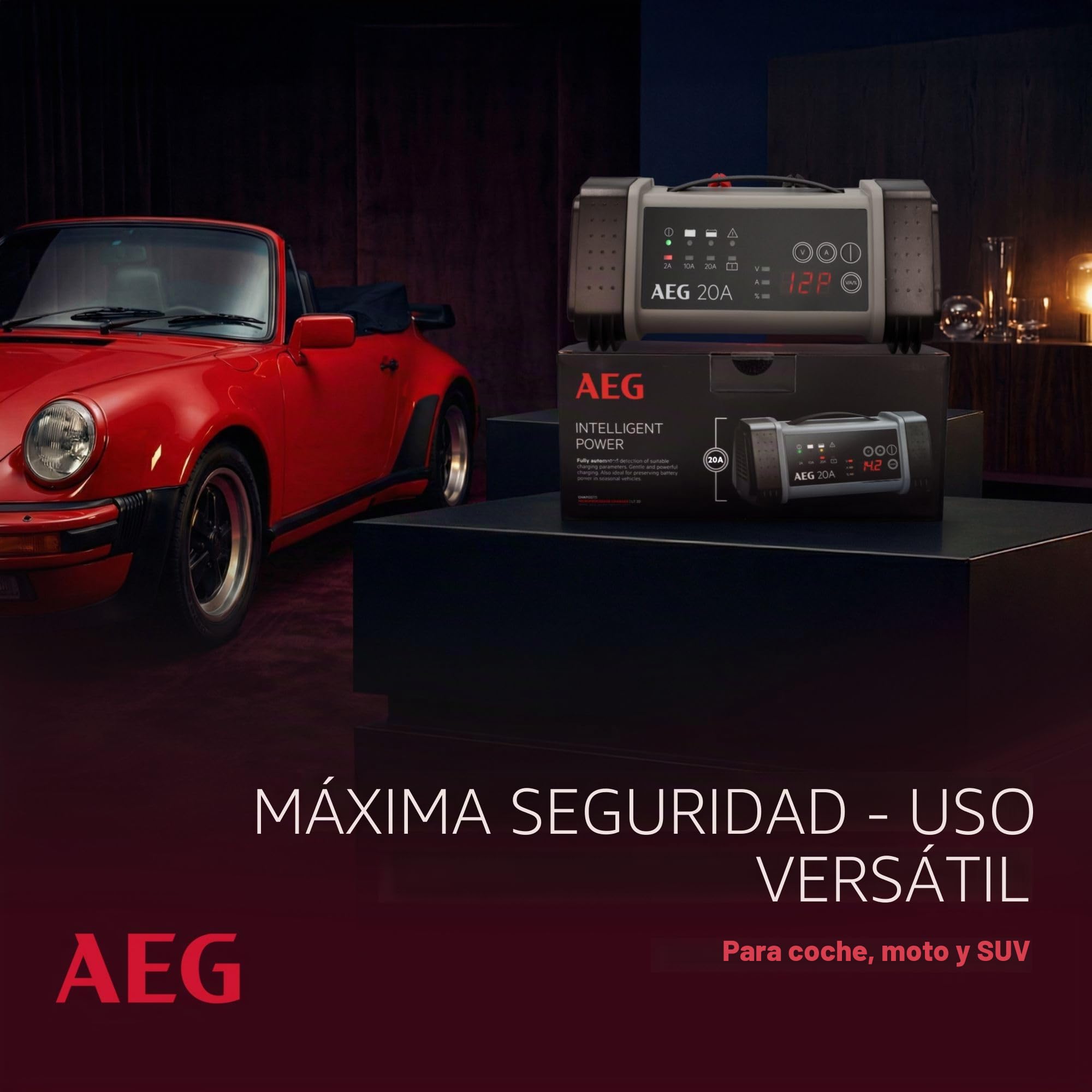 AEG 97025 - Cargador de batería para microprocesador LT, para 12/24 V, 9 Niveles, Power Supply, compensación automática de Temperatura, Blanco / Rojo, 20 Ampere