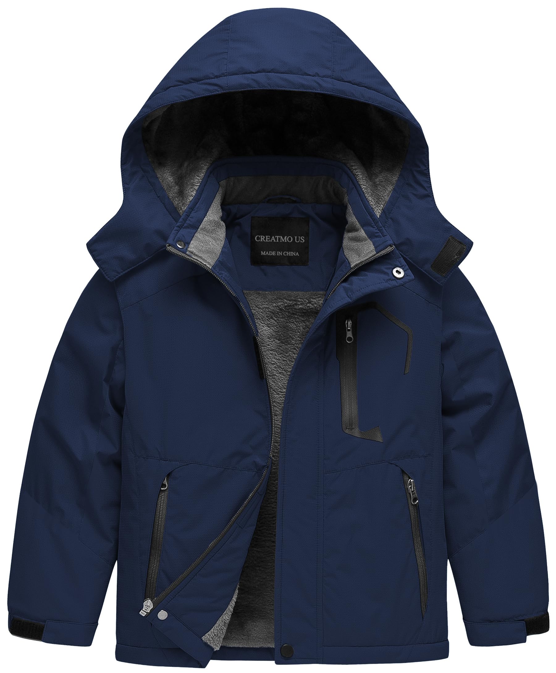 CREATMO US Boy's Waterproof Ski Jacket Warm Winter Snow Coat Windproof Snowboarding Rain Jacket