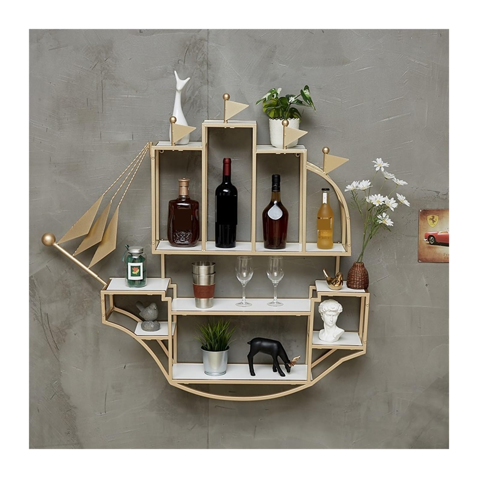 Regal Wand Eisen-Segel-Wandbehang, dekoratives Regal, kreatives leuchtendes Display-Regal, Restaurant-Wohnzimmer-Laden-Lagerregal Wandregal(D)