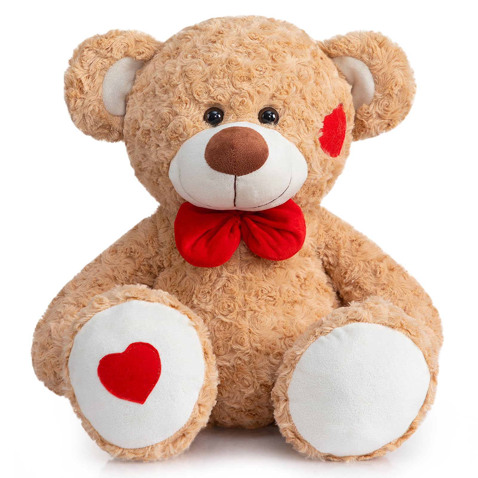 HollyHOME Teddy Bear Stuffed Animal Plush Toy with Red Bow and Heart Patch Soft Cuddly Teddy Bears Holiday