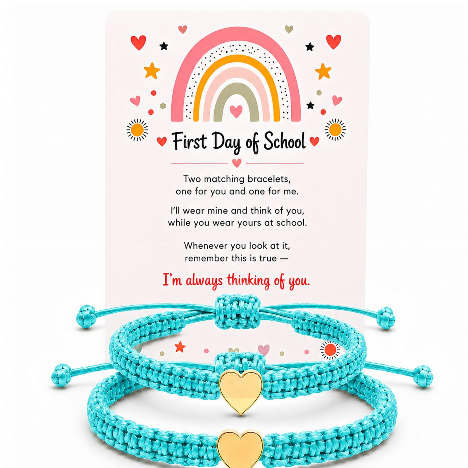 First Day of Kindergarten Bracelets for Mommy and Me Back To School Gift Matching Bracelets, Mother Daughter Bracelets Pre-K Gifts for Girls Boys, Heart Wish Adjustable Bracelets