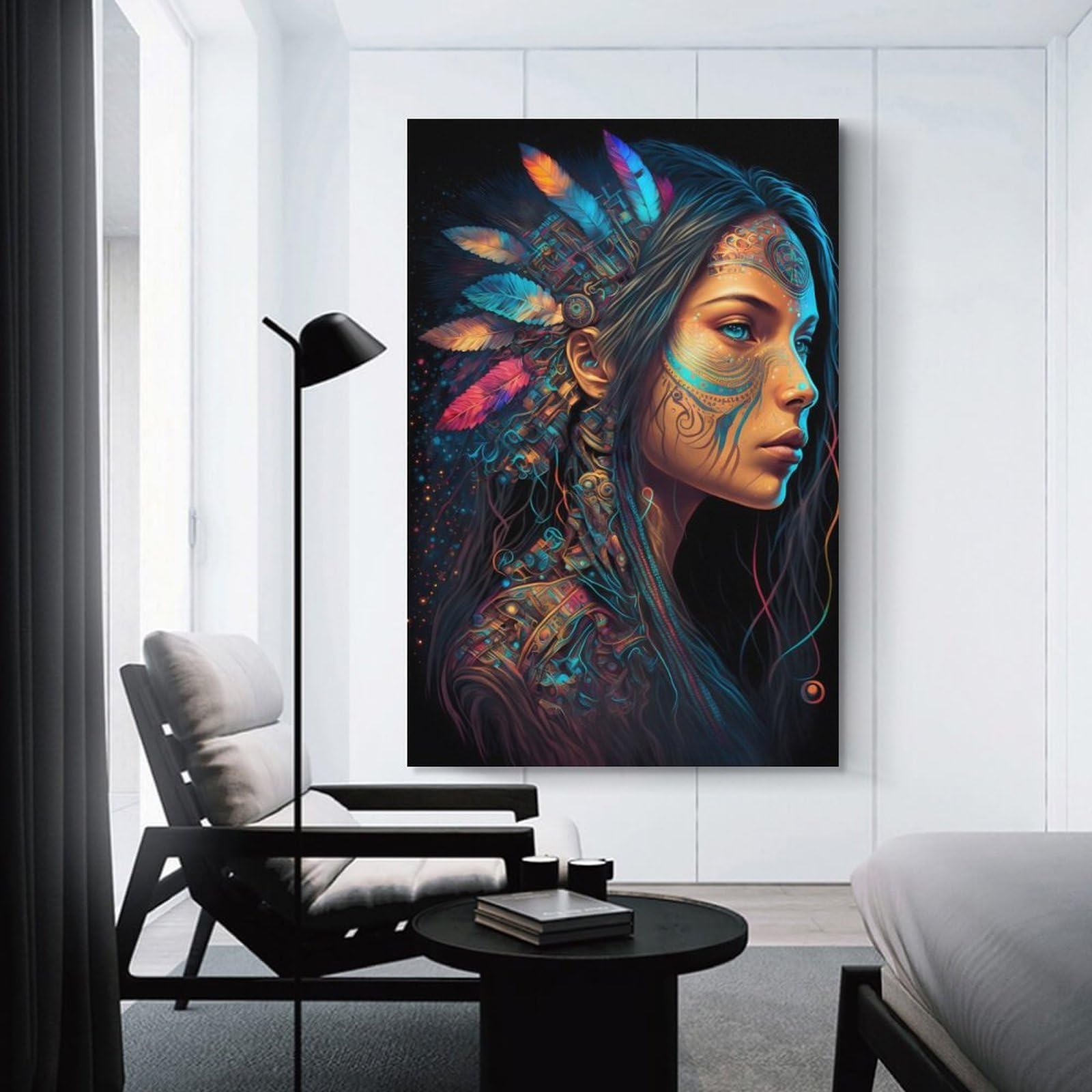Junmoney Native American Feather Headdress Decorative Wall Artwork 12x18inch(30x45cm), for Entrance Spaces, Stair Walls Or Halls, A Stylish Accent for Home Entrances