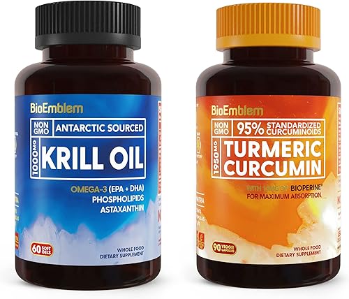 BioEmblem Suplemento de aceite de krill antártico Suplemento de curcumina de cúrcuma con BioPerine