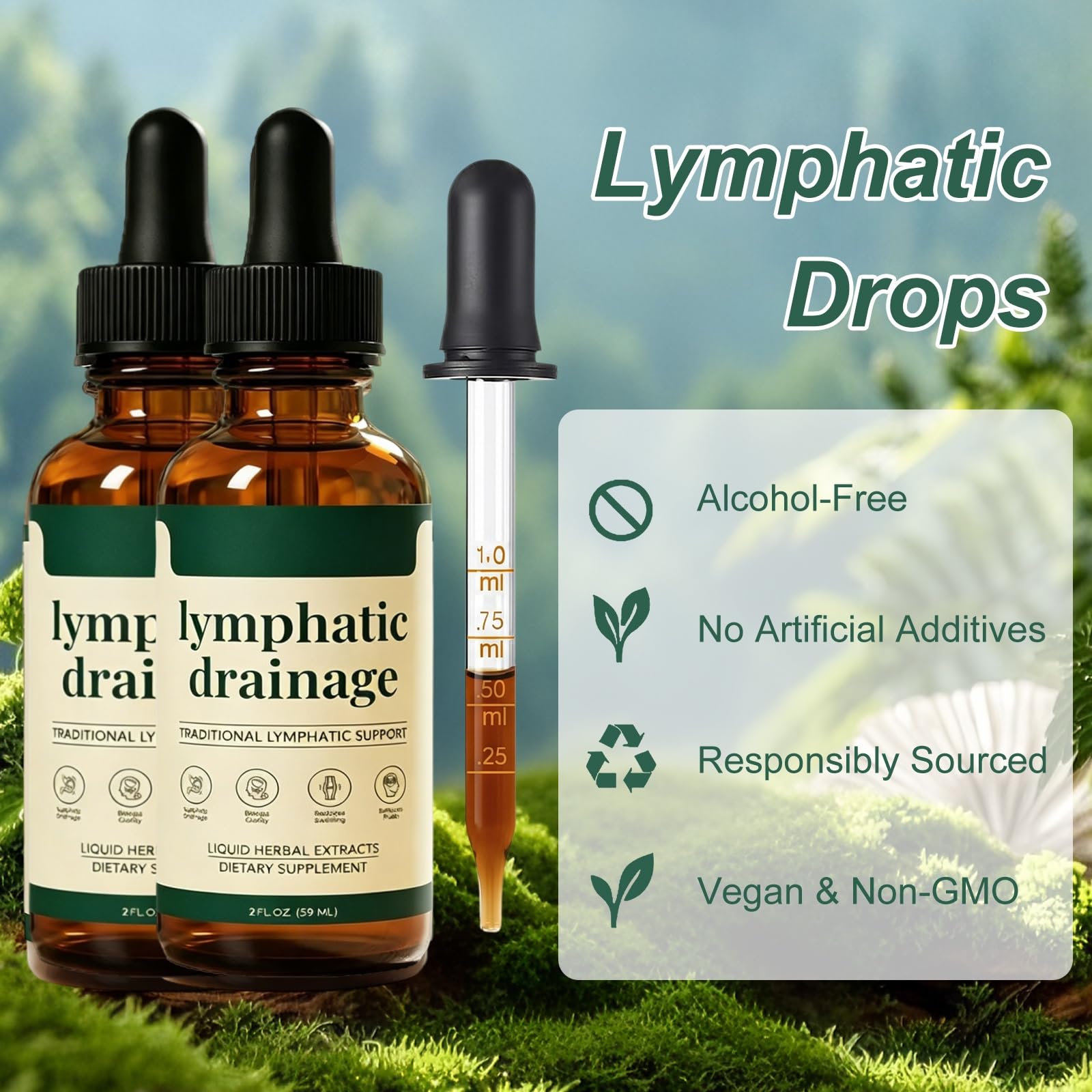 2 Pièce Drainant Lymphatique Goutte 60ML Nouveau 2026 Drainage Lymphatique Corps Complet Mélanges à Base de Plantes Naturelles pour Femmes et Hommes