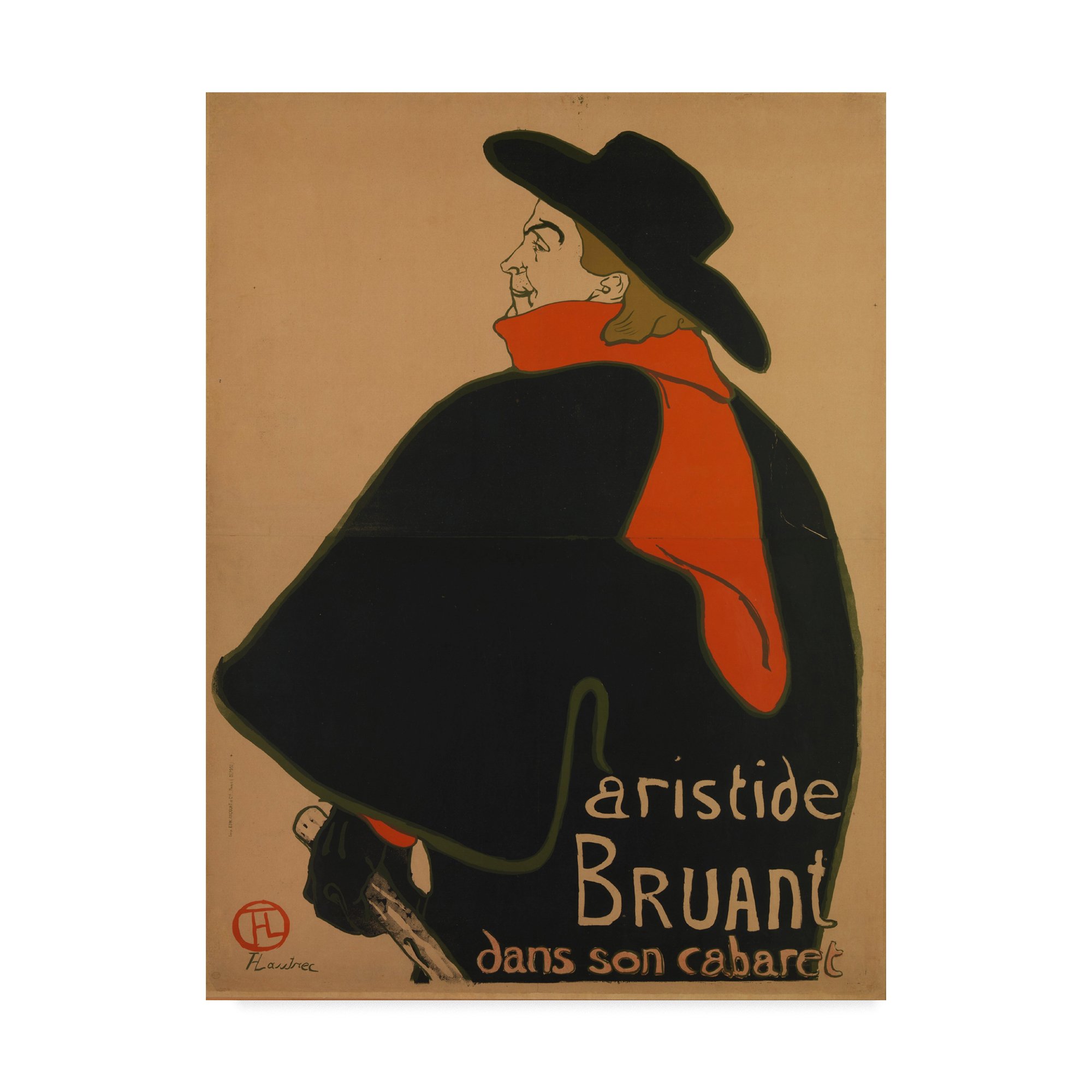 Trademark Fine Art Aristide Bruant At His Cabaret by Henri De Toulouse Lautrec, 18x24-Inch, Multicolor