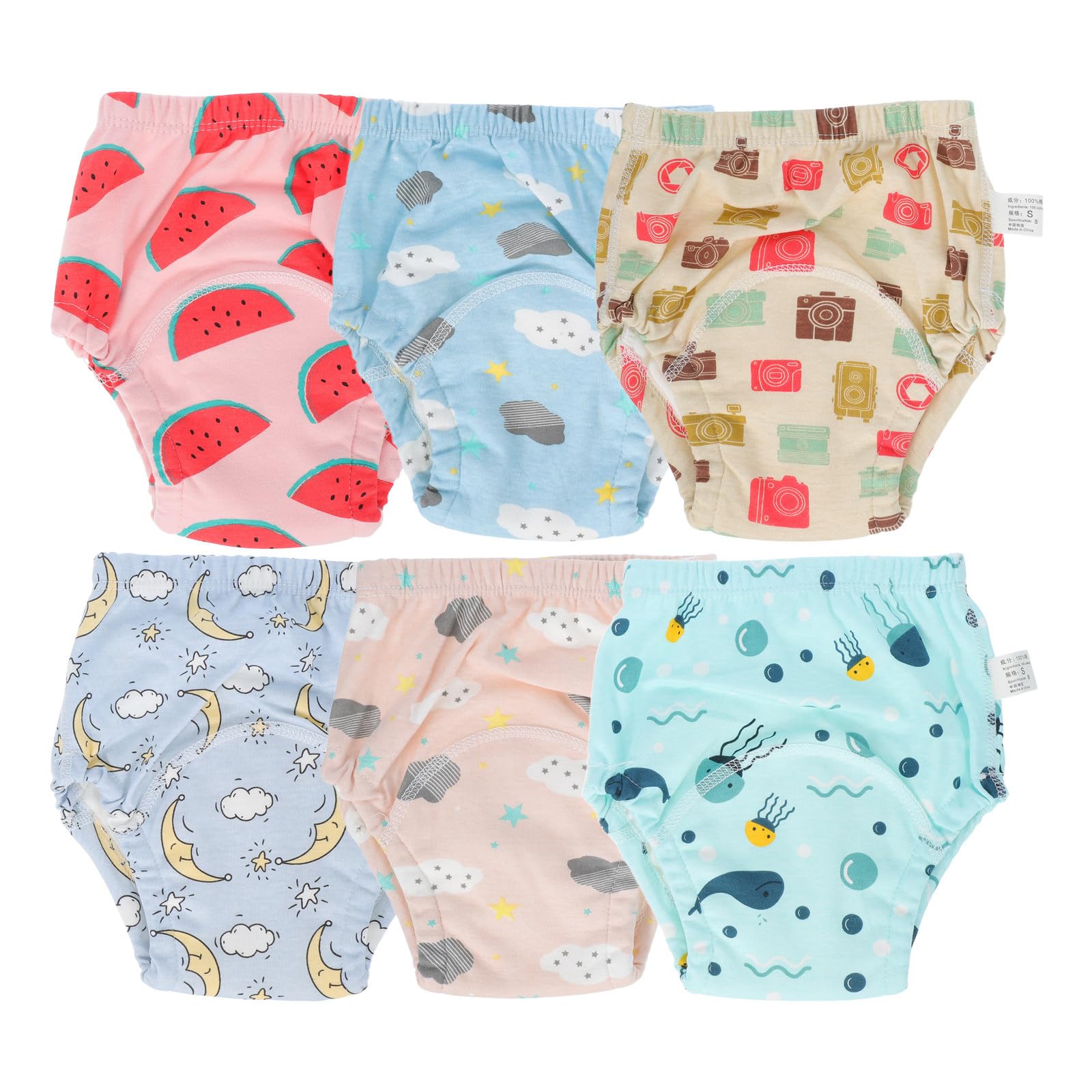 Beaupretty Pantalones de Entrenamiento para Ñiño de Algodón Transpirable, Reutilizables, Pack de 6 Piezas, Ropa Interior para Aprender a Ir al Baño, Uso Nocturno y Verano