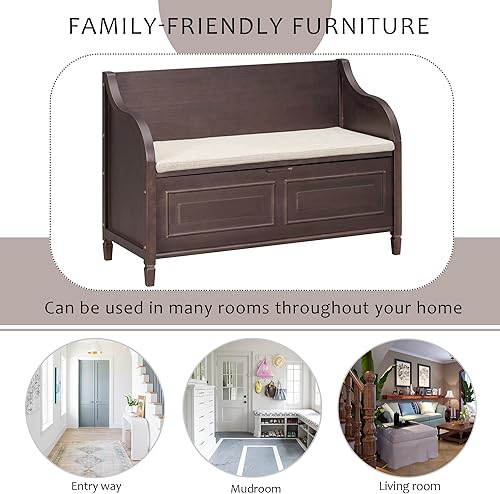 Miniatura 7 de Bellemave Storage Bench with Safety Hinge Wooden Entryway Benches with Shoe Cabinets Under Seat Multifunctional Storage Bench for Entryway, Foyer or