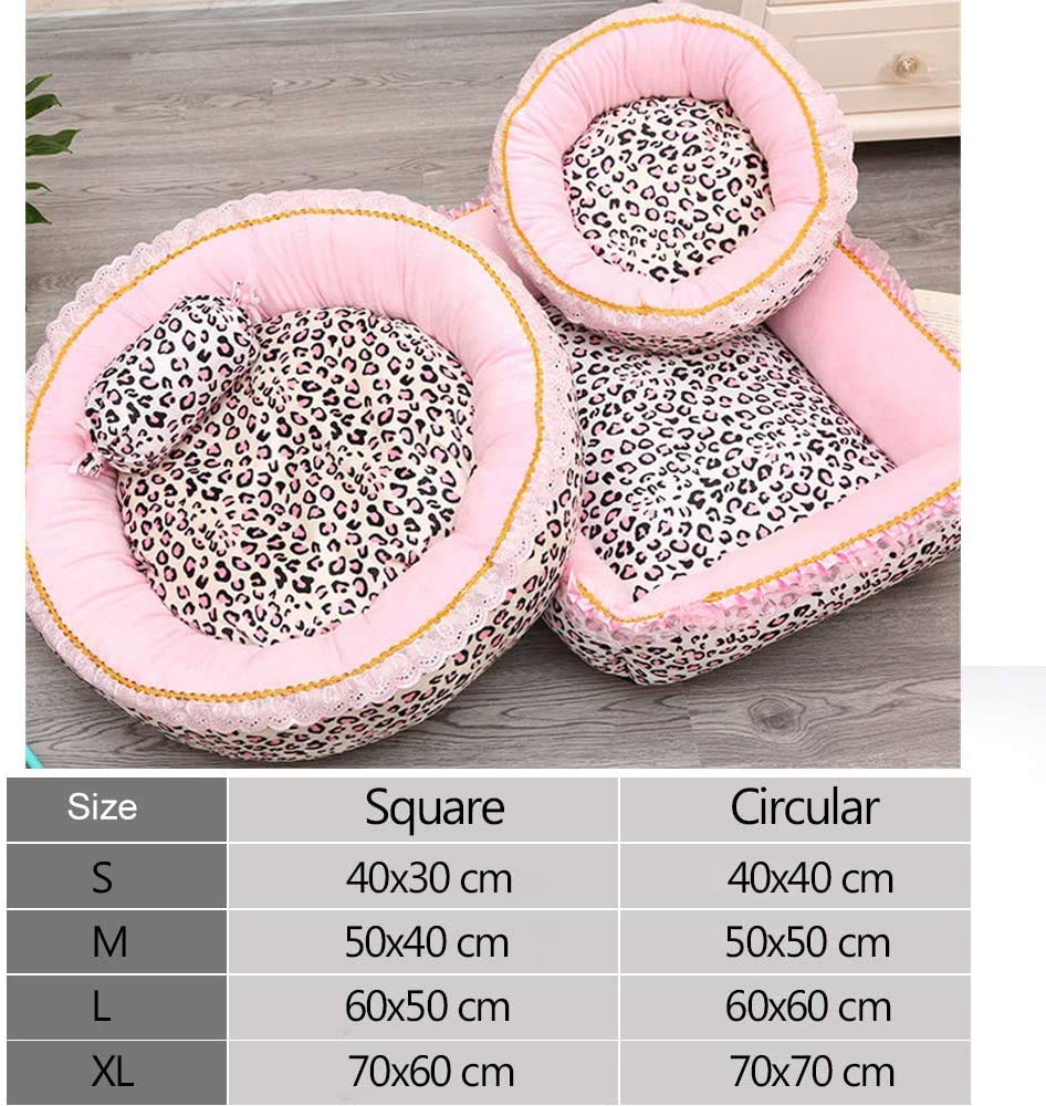 Rosa Leopard Hundebett, Hund und Katze Bett Schöne Haustier Bett Reversible Kissen Hundebett mit Waschbaren Abnehmbaren Bezug (Color : Square, Size : XL)
