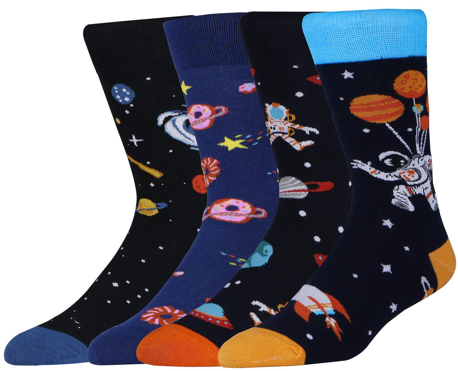 Afader Men's Novelty Solar System & Astronaut Patterns Crew Socks for Men Cool Space & Rocket Dress Socks (US 7-12)