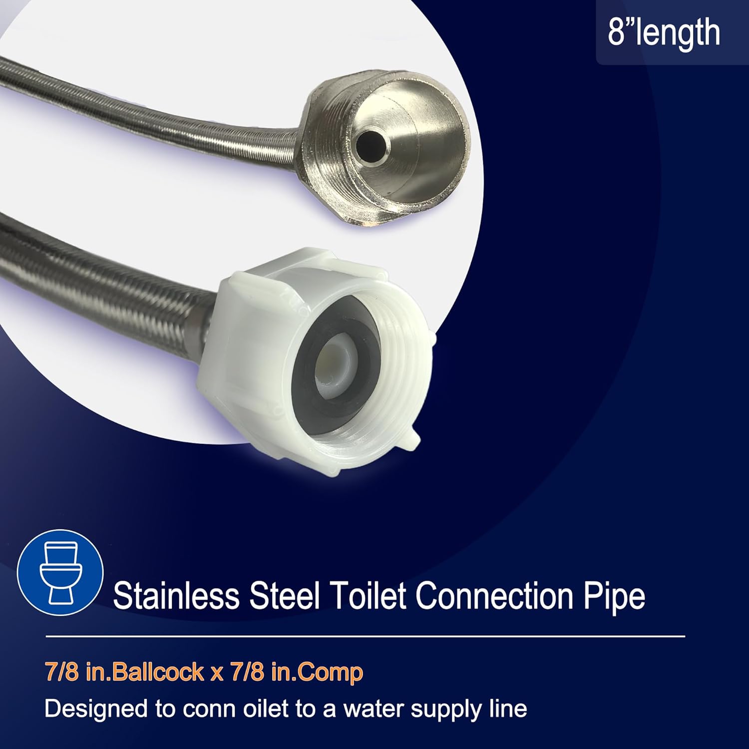 Toilet Hose 7/8 Female to 7/8 Male Ballcock Toilet Supply Line Connector Hose Extension Bidet Sprayer Adapter Toilet Tank Connection (8 INCH)