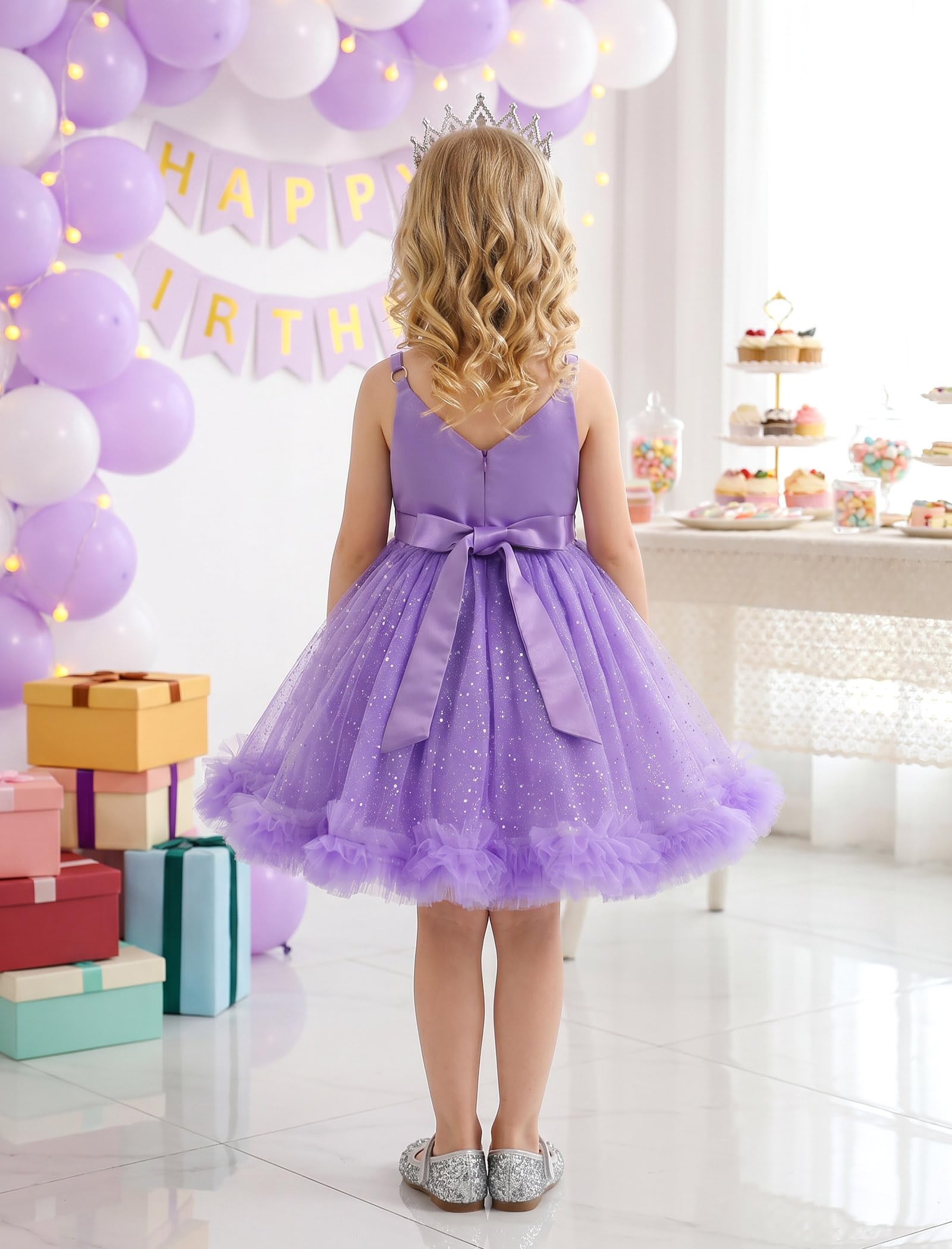 IDOPIP Pailletten-Rüschen-Tüll Blumenmädchenkleid für Kinder, Baby