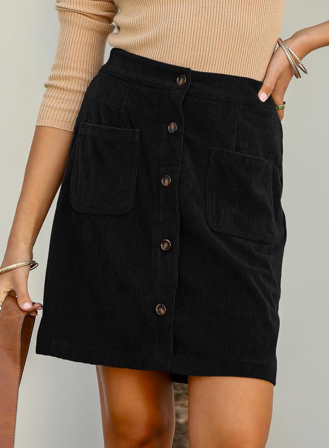 Happy Sailed Womens Corduroy Skirts Fall Winter High Waisted Button Down A-line Short Mini Skirt with Pockets - Image 3