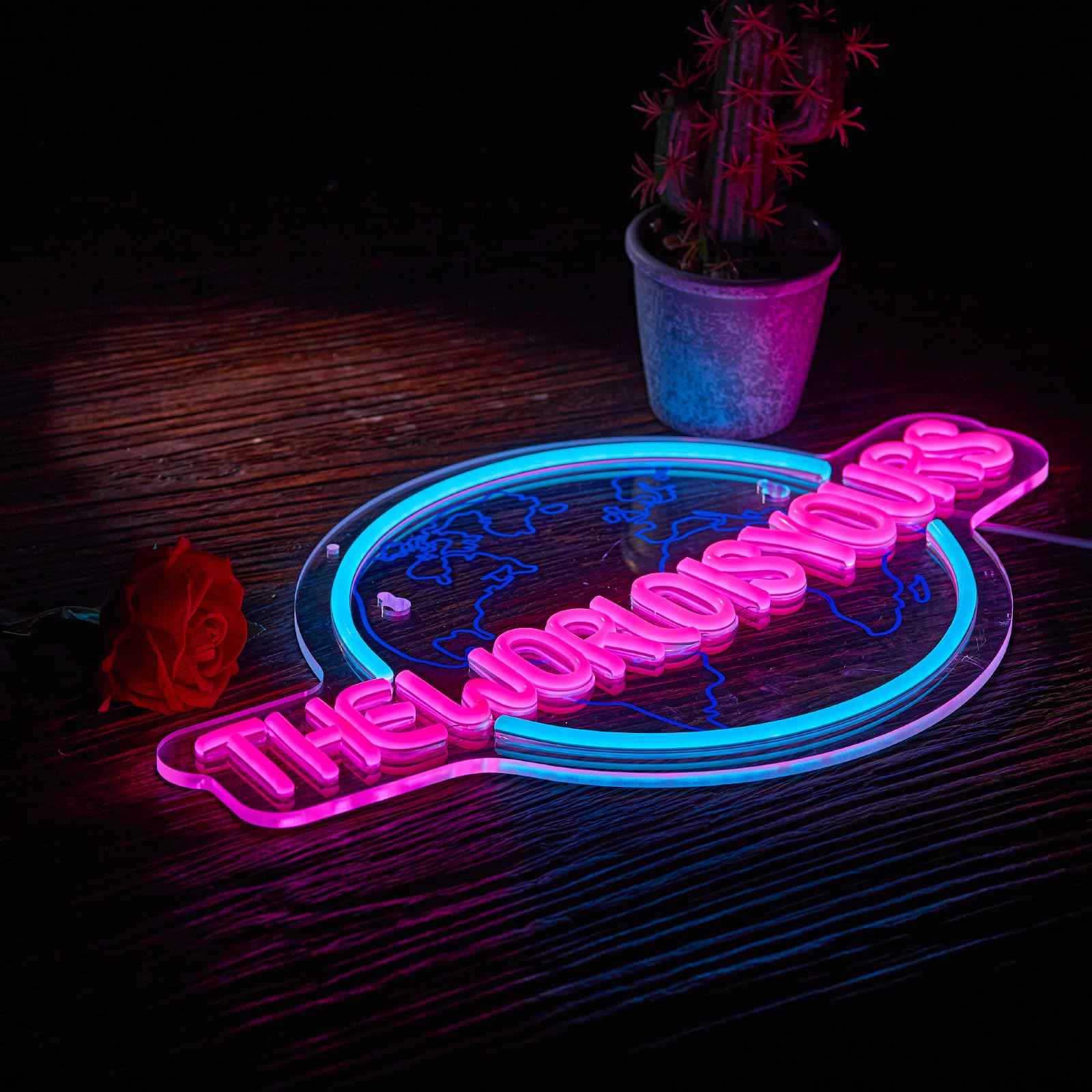 Hoyoelec The World is Yours Neon Sign for Wall Decor LED Dimmable Light Switch Wall Sign for Cool Light, Wall Art, Bedroom Decorations, Home Accessories, Party, and Holiday Decor