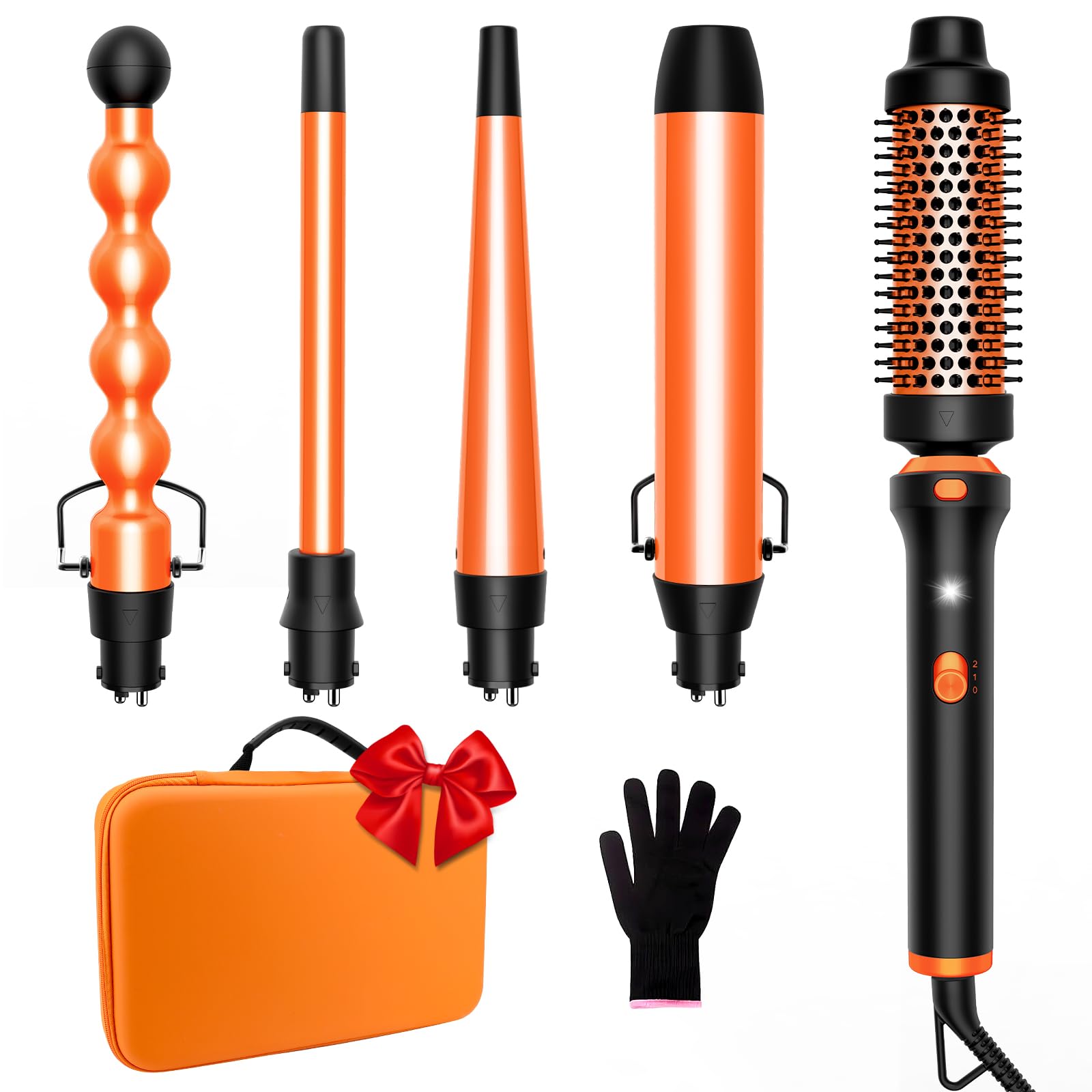 Lanumi 5 in 1 Curling Iron Set Include Curling Brush and 4 Interchangeable Ceramic Curling Wand 0 5-1