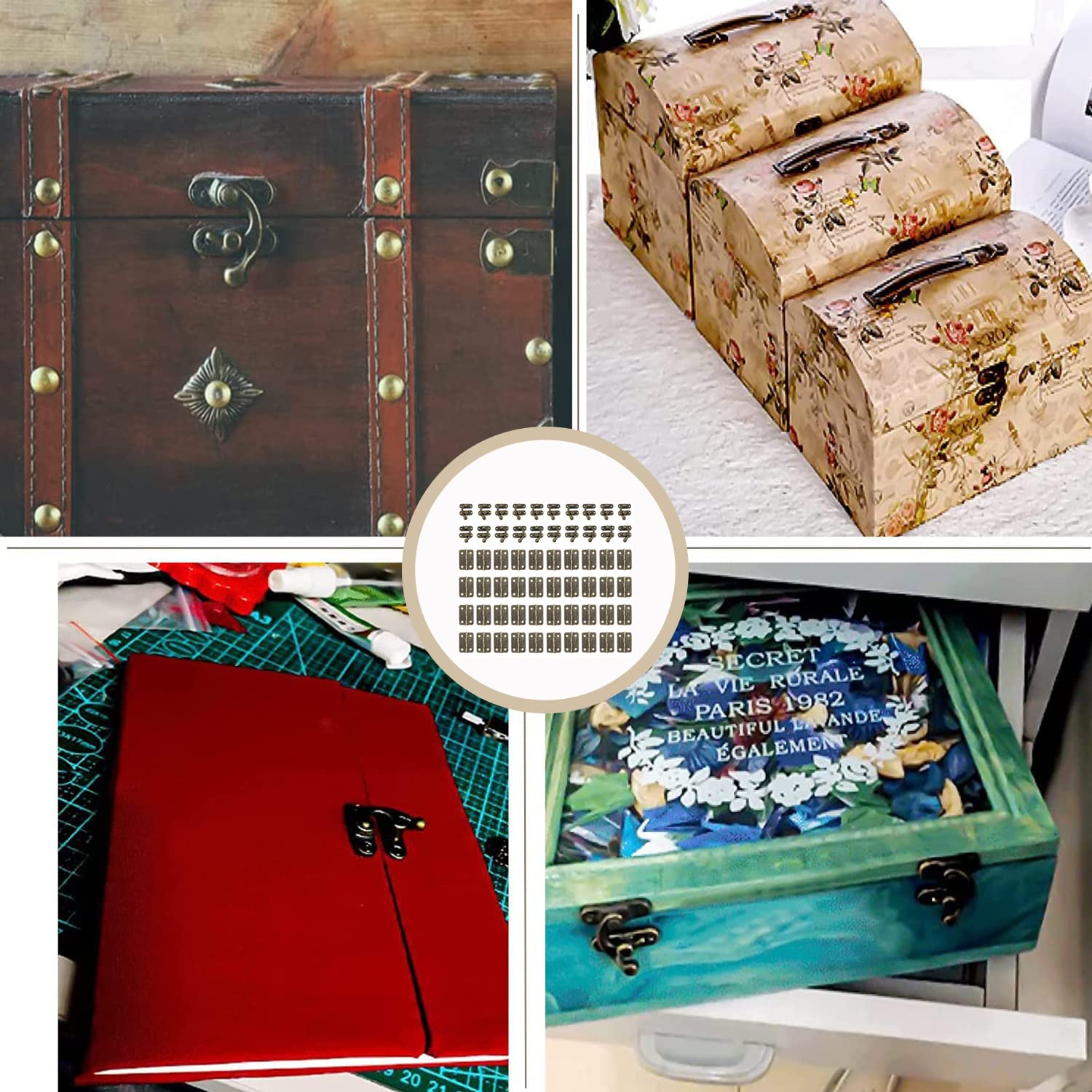 20 Pezzi Bronzo Hasp, Hasp Antico Legno, 40 Pezzi Cerniere Per Scatola, Con Viti, Per Artigianato Retrò, Come Scatole Retrò In Legno, Scatole Regalo, Scatole Per Vino, Cassette Per Attrezzi