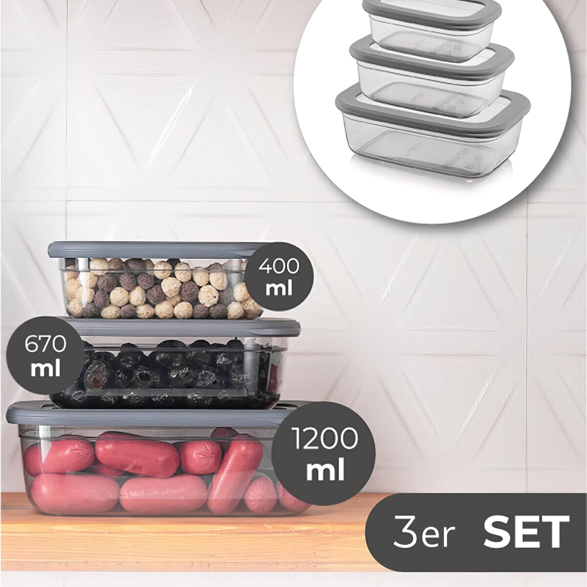 3-teiliges Meal Prep Set – Frischhaltedosen, PET, BPA-frei, Mit Datumsmarker