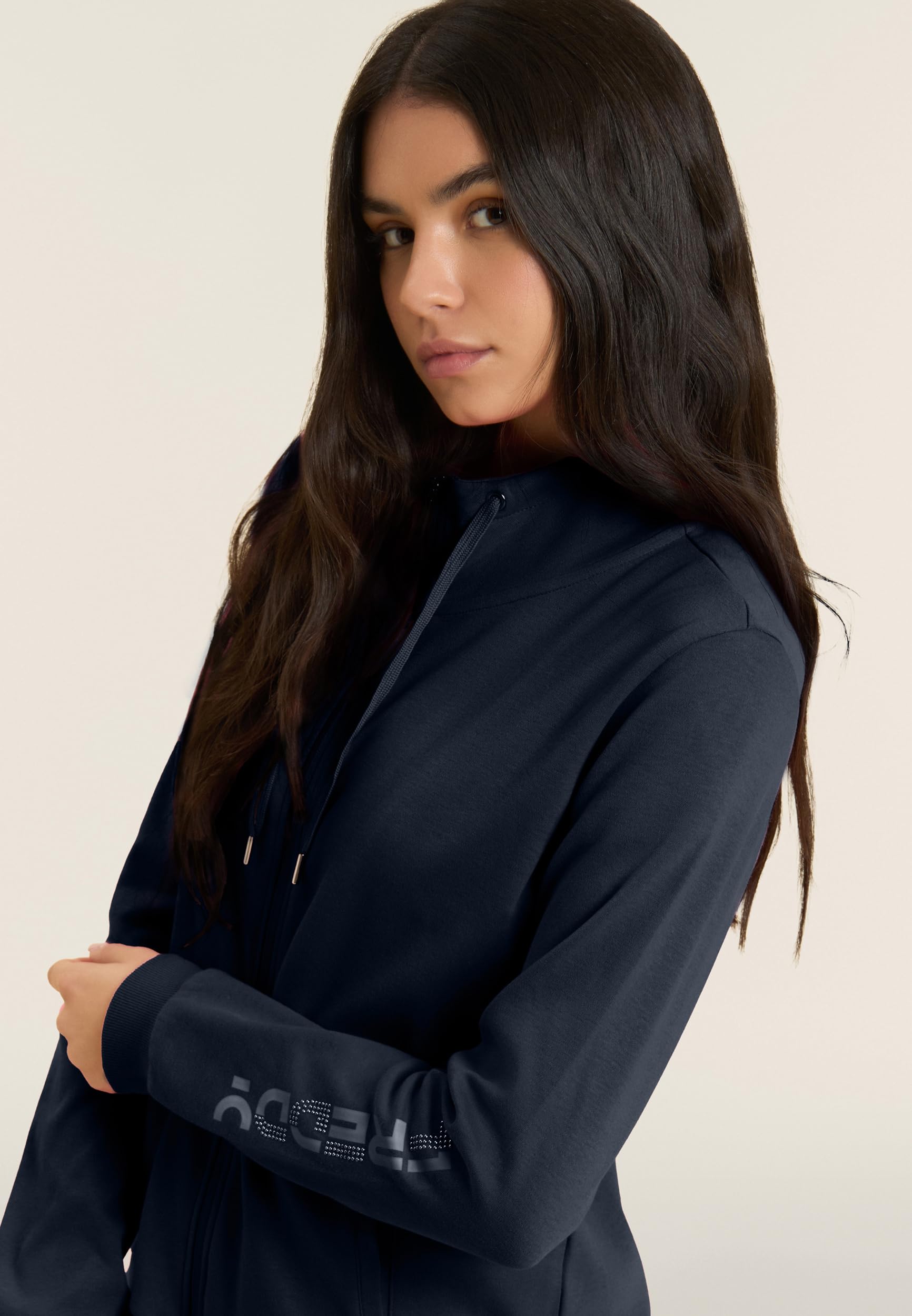 FREDDY - Tuta Donna in Cotone Interlock con Felpa Full Zip e Collo Alto - Logo Glitter Olografico e Perline Rosa - Tute Sportive