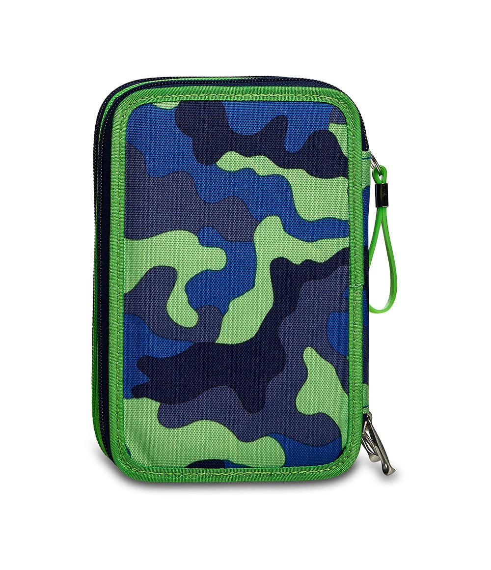 Seven Astuccio Scuola Elementare, 3 scomparti, Medie, con Matite, Pennarelli, Penne, 3 Zip, Blue Camo boy, Bambino e Ragazzo, blu
