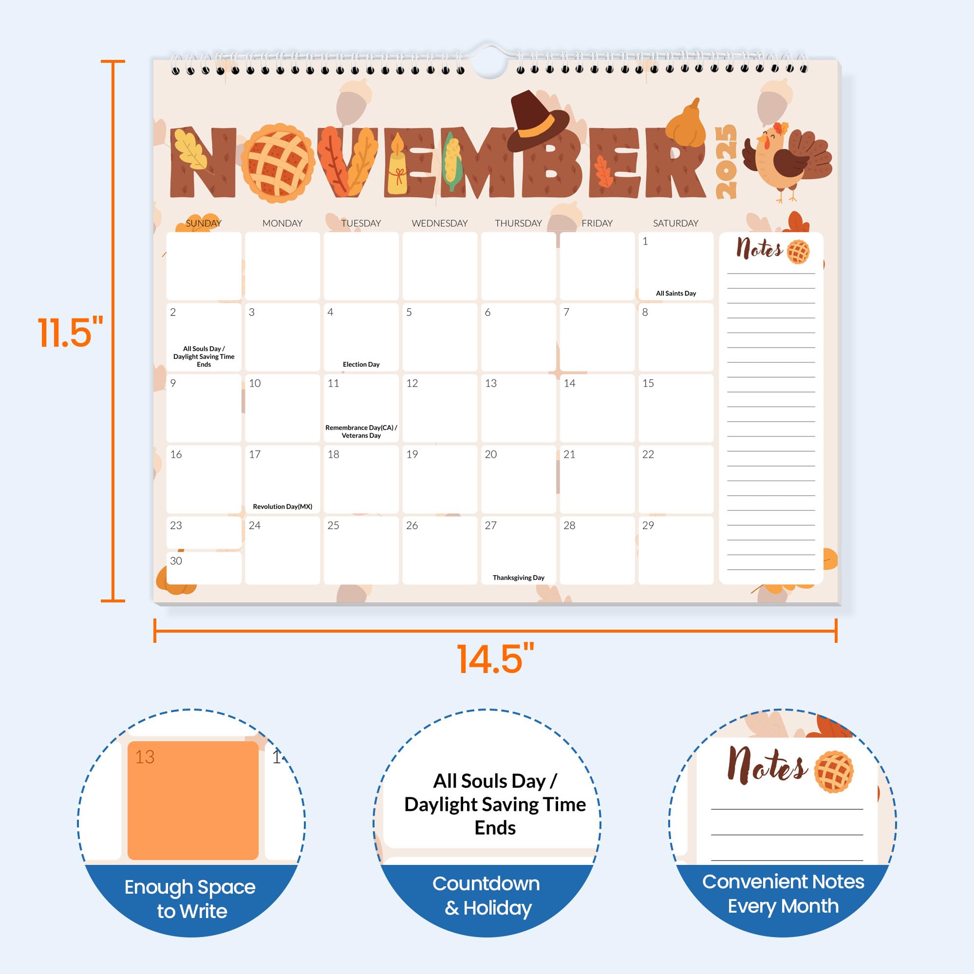 SUNEE 2026 Calendar- 18 Months Oct 2025 - Mar 2027 14 5x11 5 Big Grid Hanging Calendar 2026 — view 2